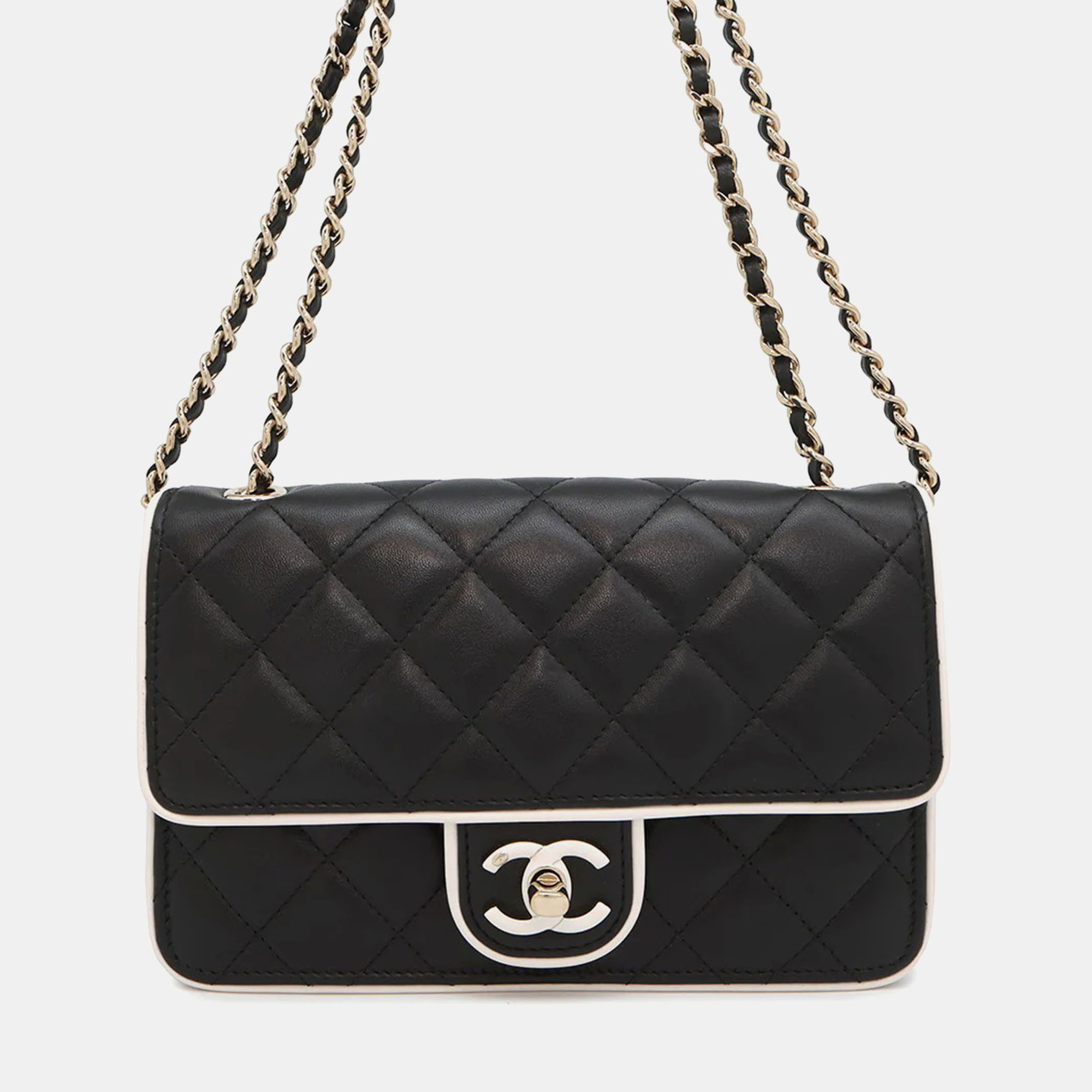 

Chanel Matelasse Wchain Chain Wallet 25Th Spring/Summer New Arrivals Black/White ap4511 Lambskin