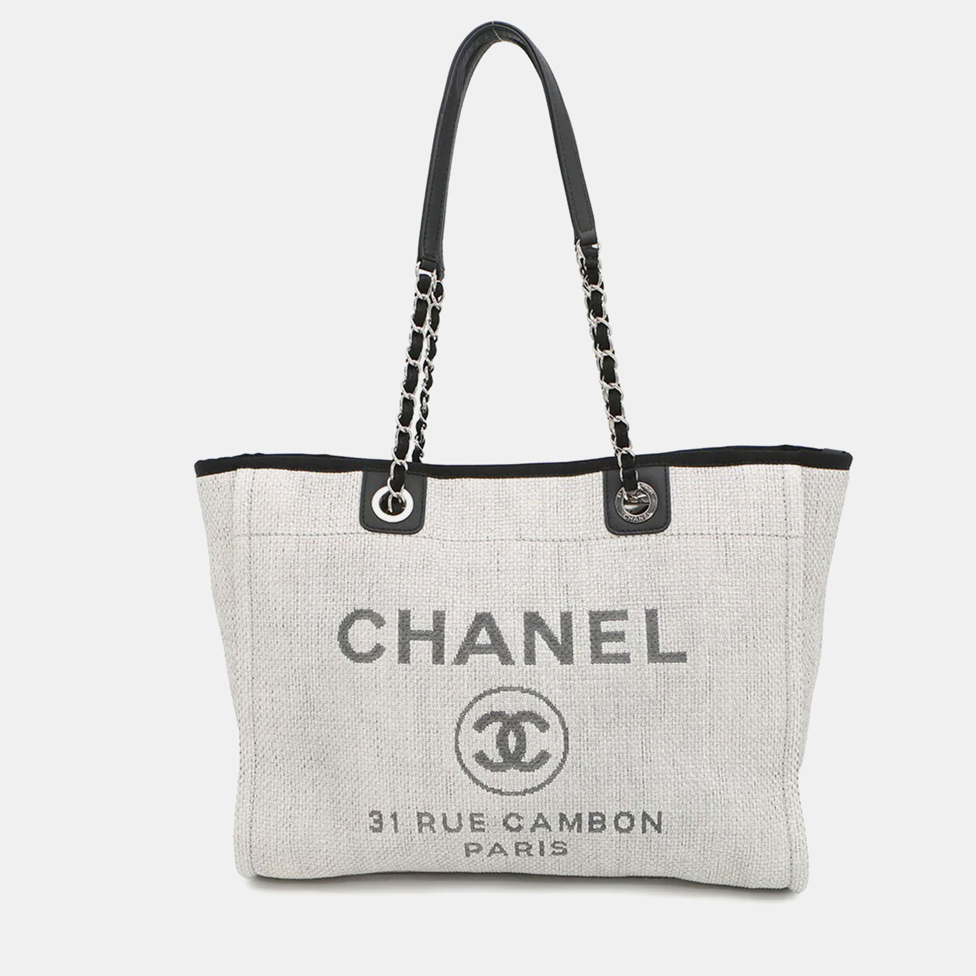 

Chanel Deauville Chaintote Bag Gray/Blacka67001 Straw Leather Size Mm, Black