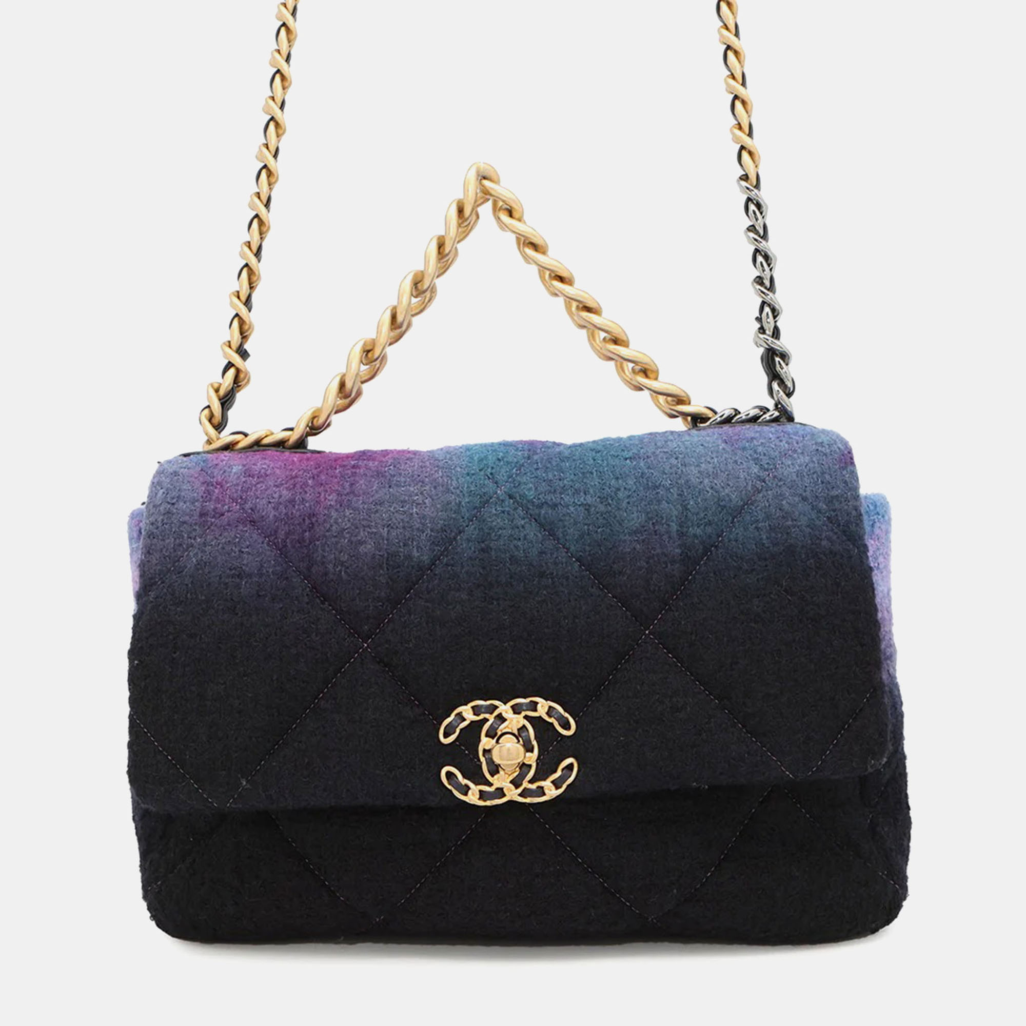 

Chanel Chanel 19 Chain shoulder Bag Purple/Blue/Blackas1161 Wool Size Large, Black