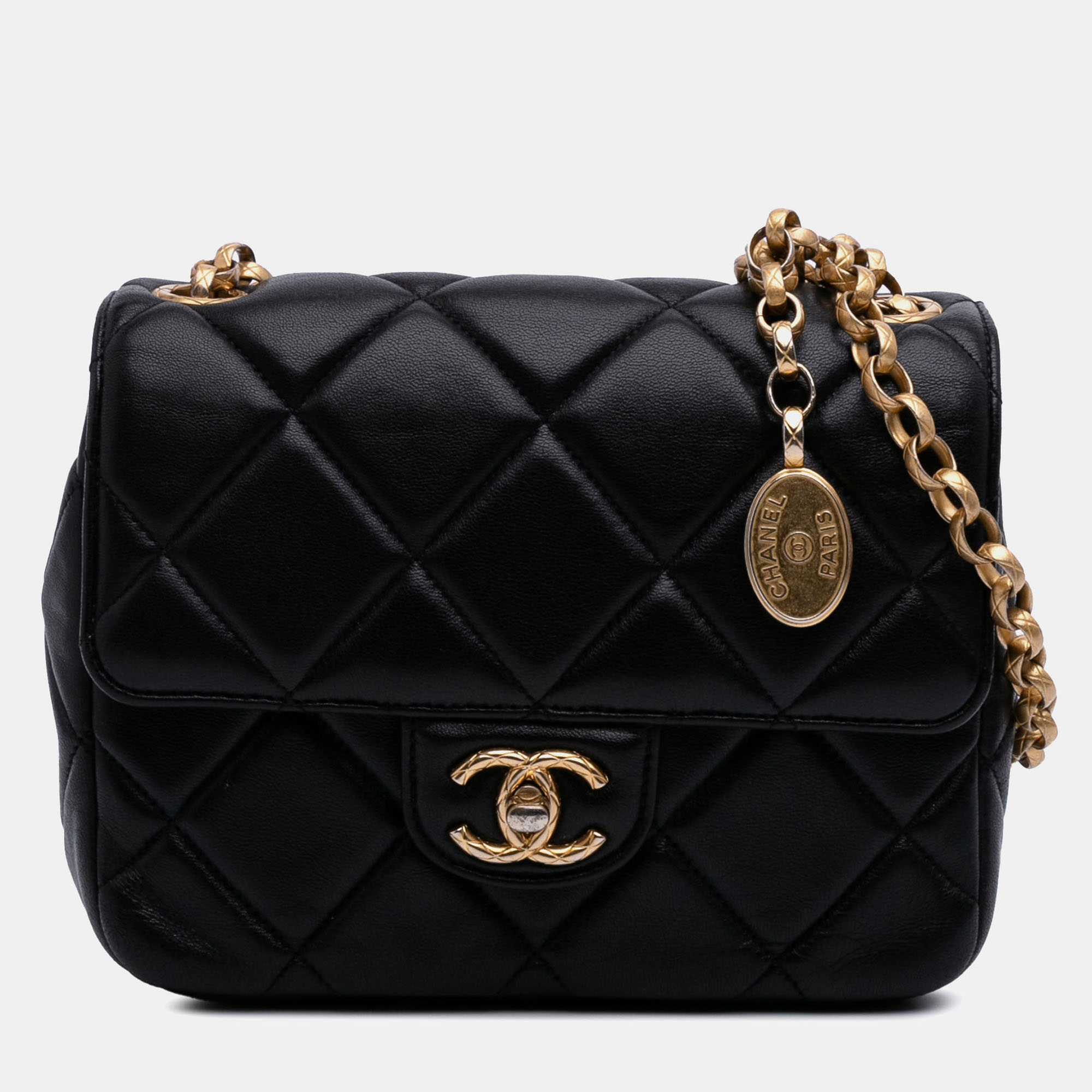 

Chanel Black Mini Quilted Lambskin Bijoux Logo Chain Square Flap