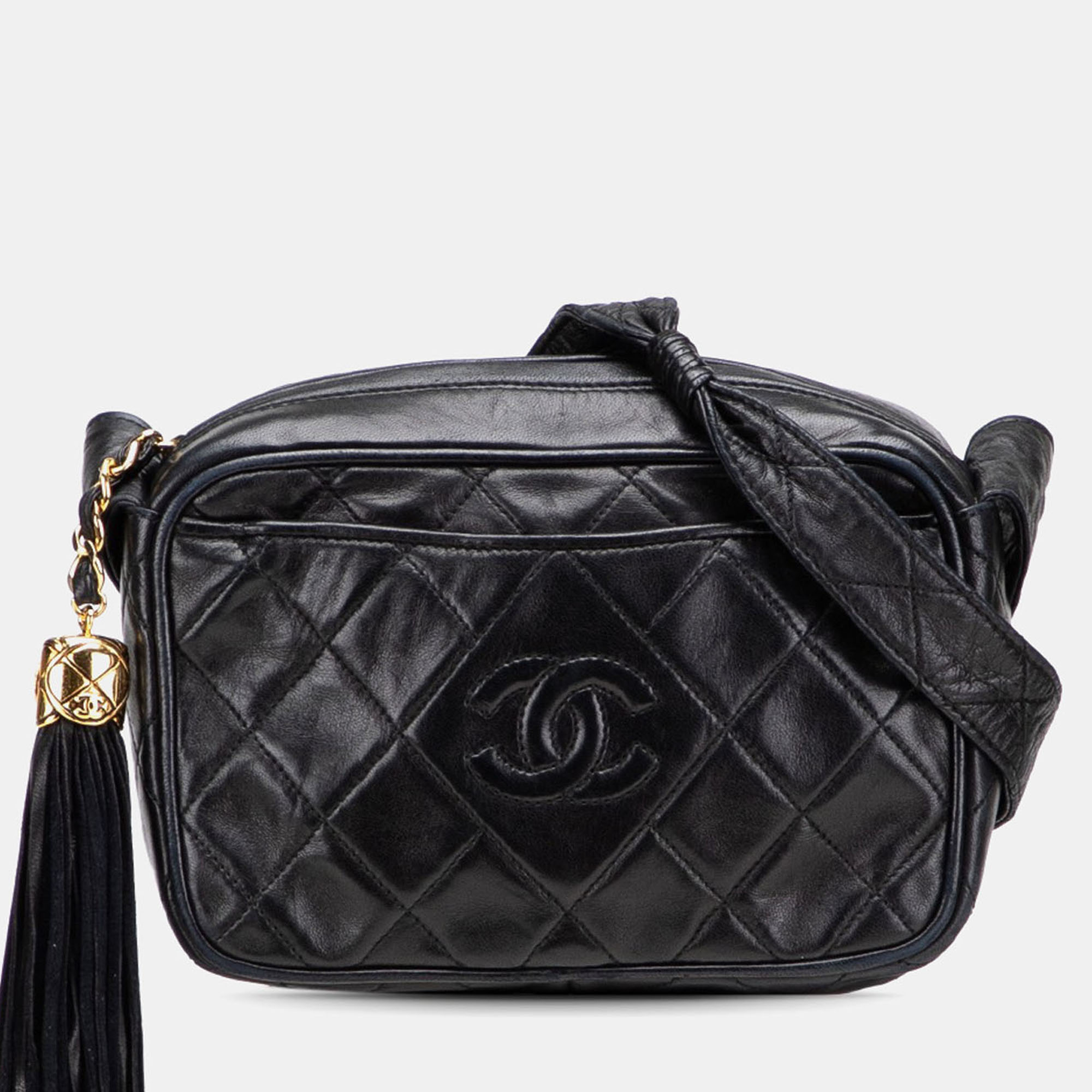 

Chanel Black Mini CC Diamond Quilted Lambskin Tassel Camera Bag
