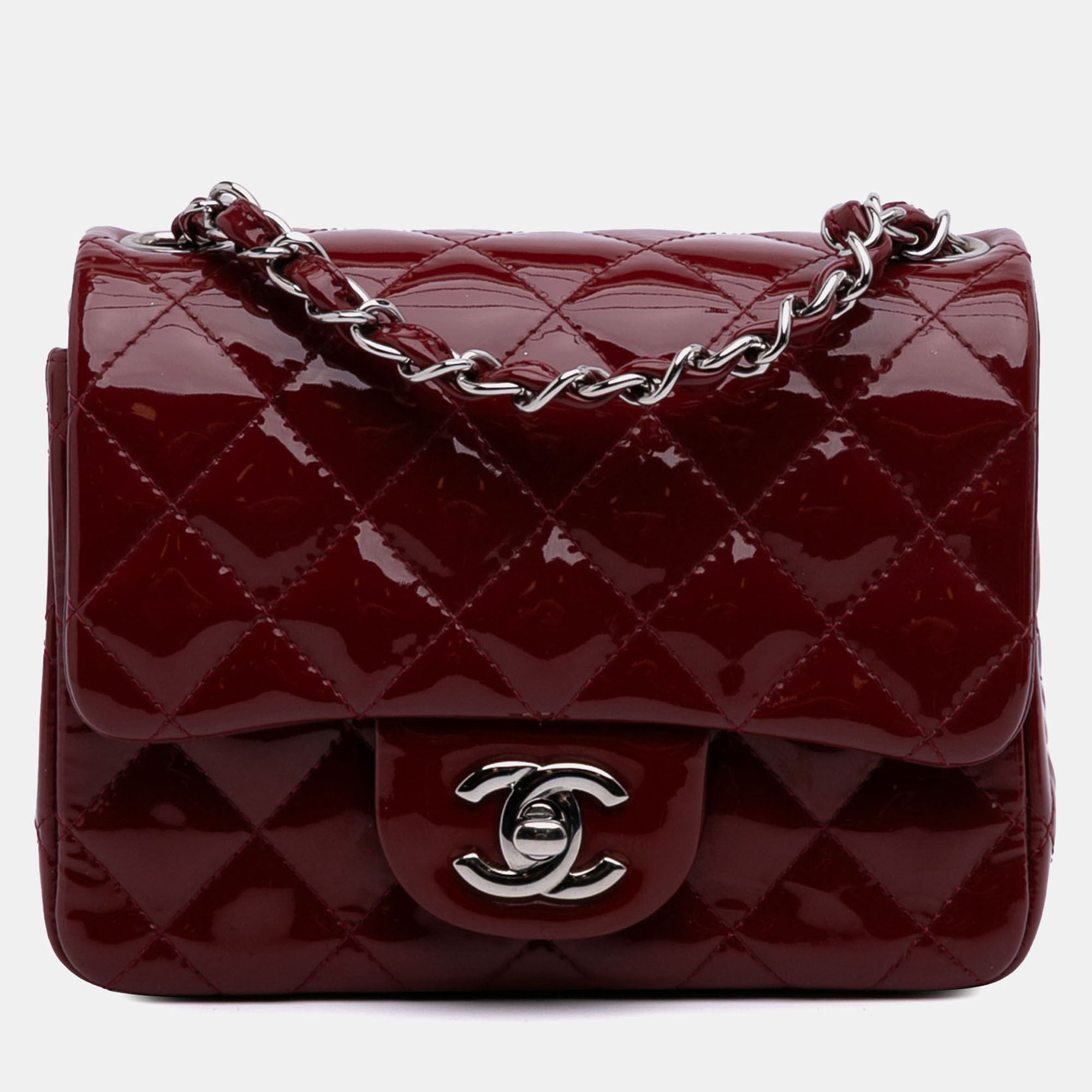 

Chanel Burgundy Mini Square Classic Patent Single Flap