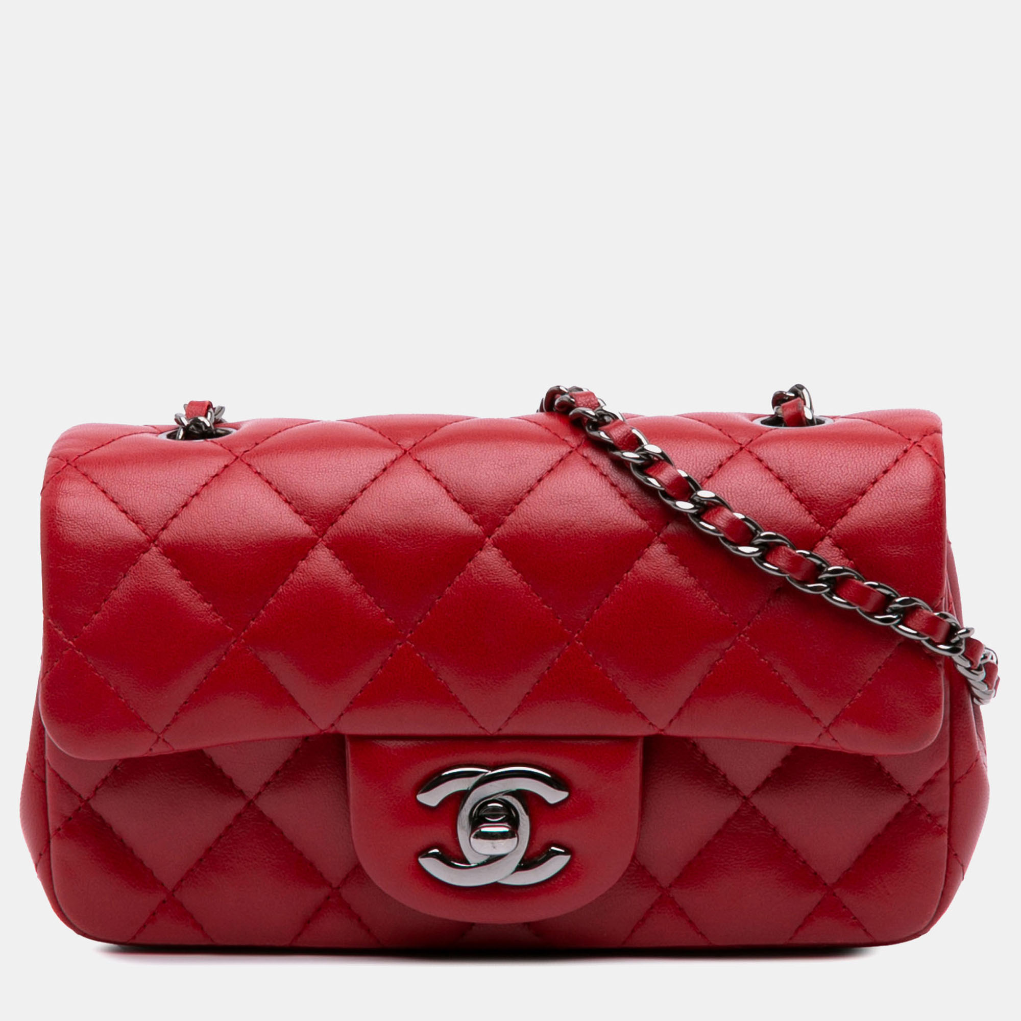 

Chanel Red Extra Mini Rectangular Classic Lambskin Single Flap