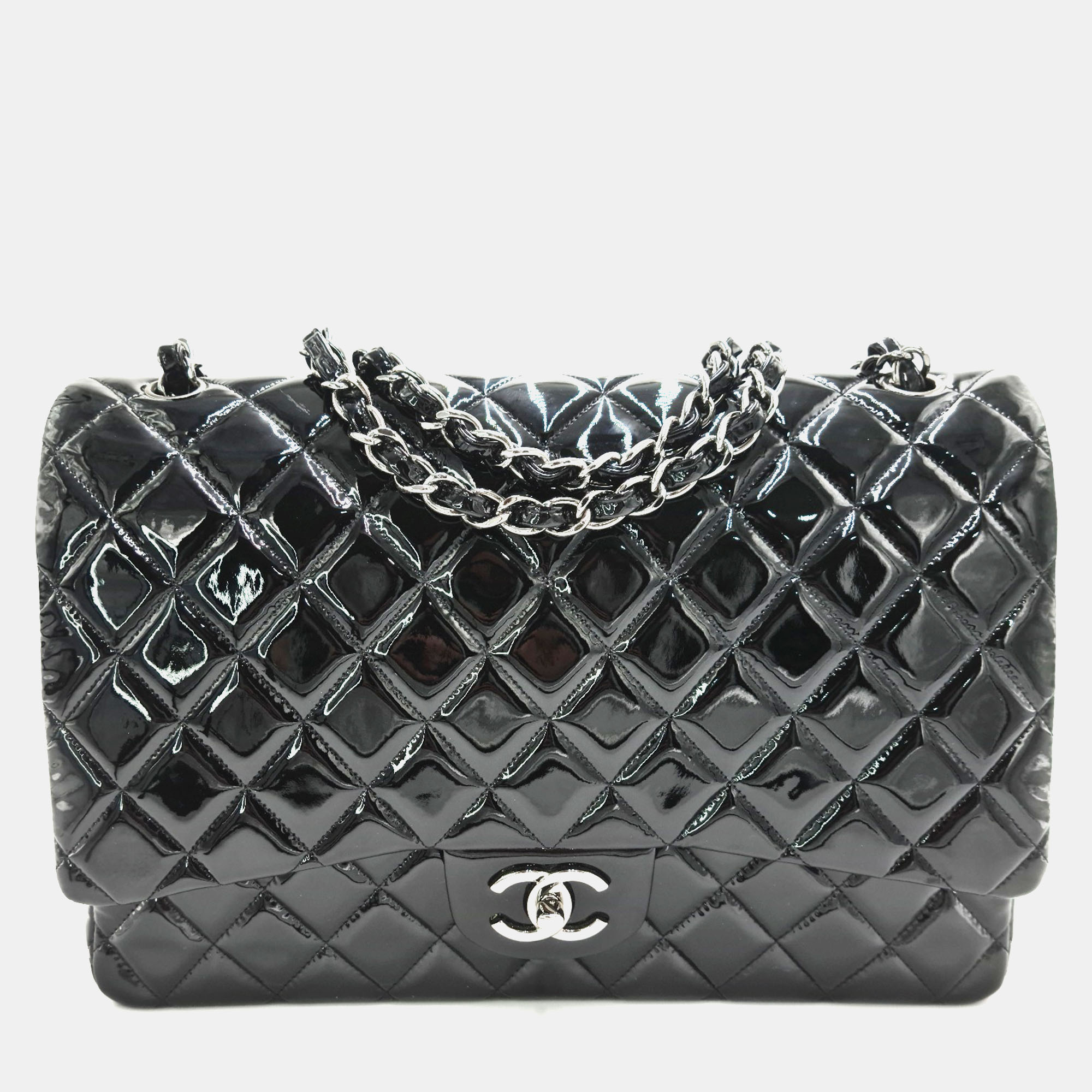 

Chanel Classic Maxi Quilted Patent Leather Flap Bag, Black