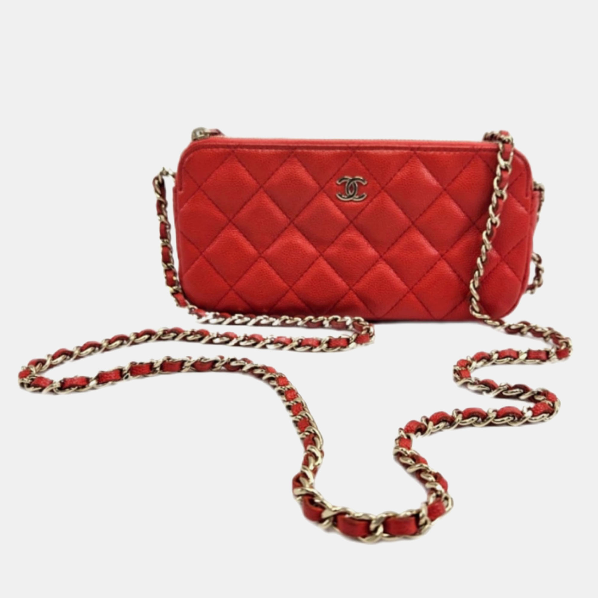 

Chanel Caviar Quilted Small Clutch With Chain, Red