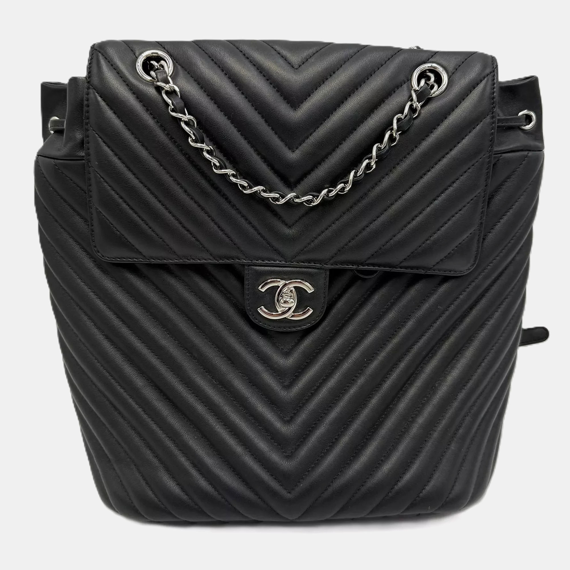 

Chanel Black Quilted Calfskin Chevron Urban Spirit Backpack Bag