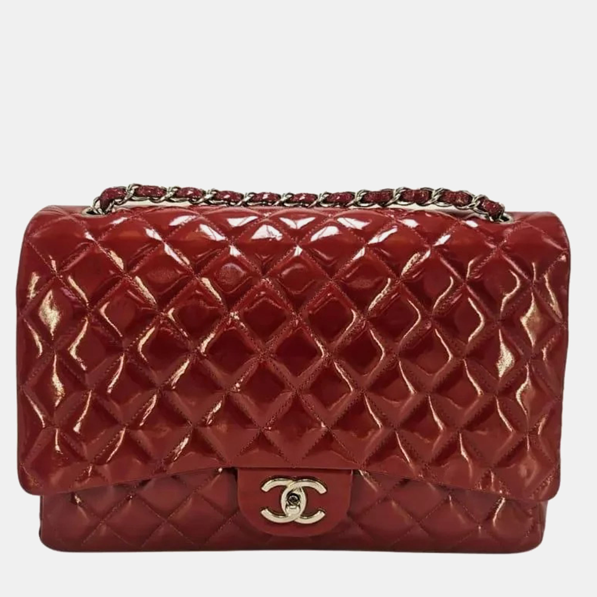 

Chanel Dark Red Quilted Patent Leather Maxi Classic Double Flap Bag