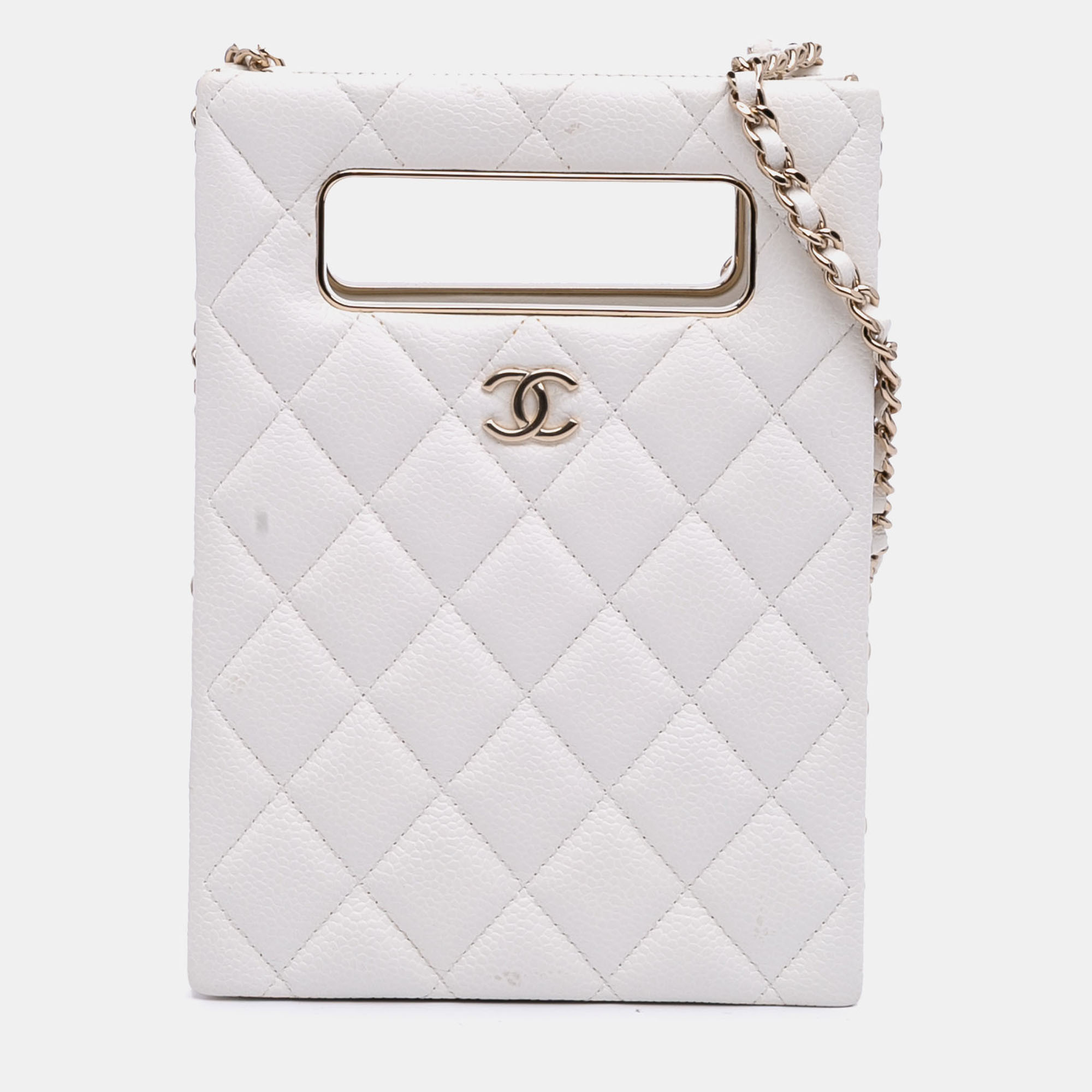 

Chanel White Mini Quilted Caviar Cut Out Evening Tote