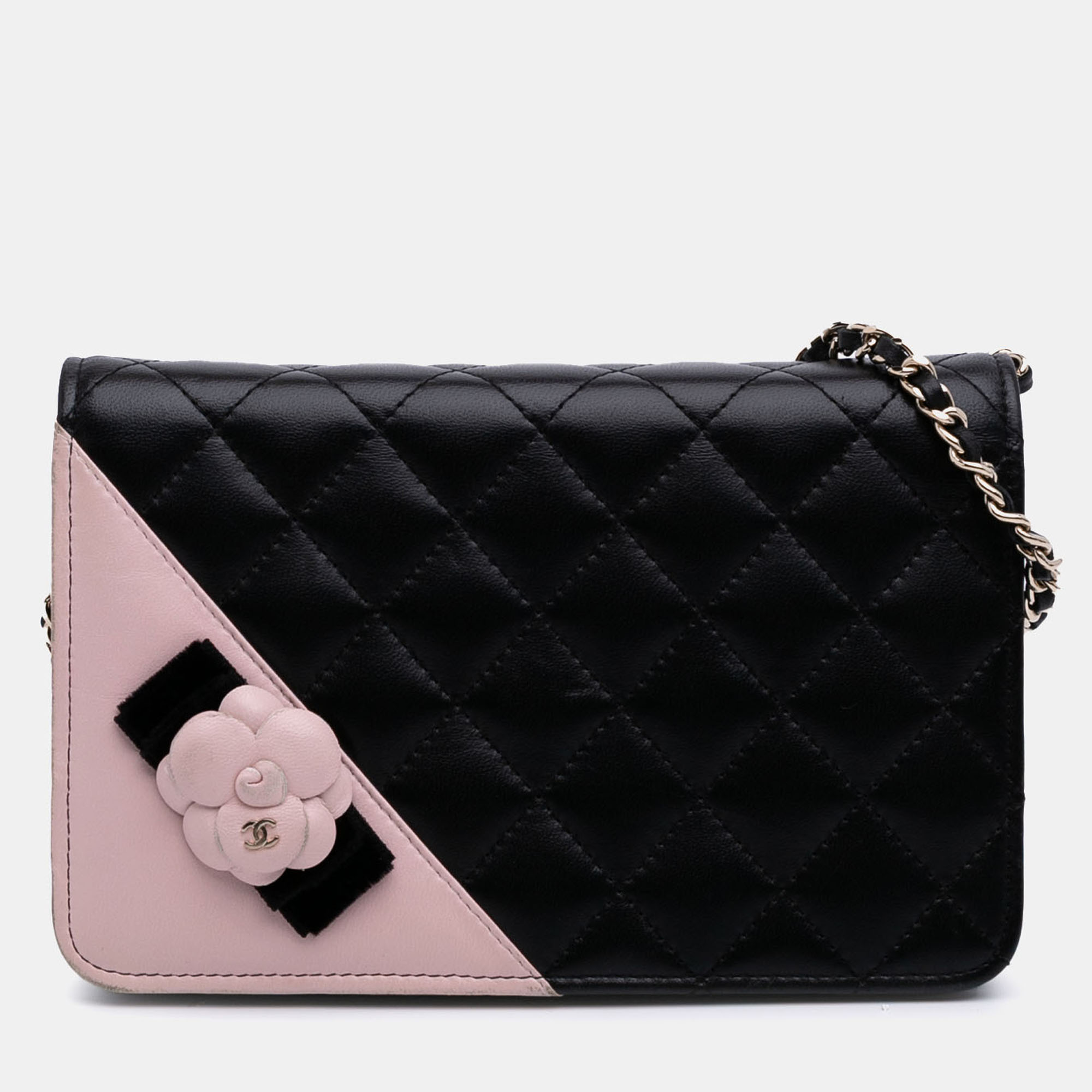 

Chanel Black/Pink Bicolor Quilted Lambskin Camellia Wallet on Chain