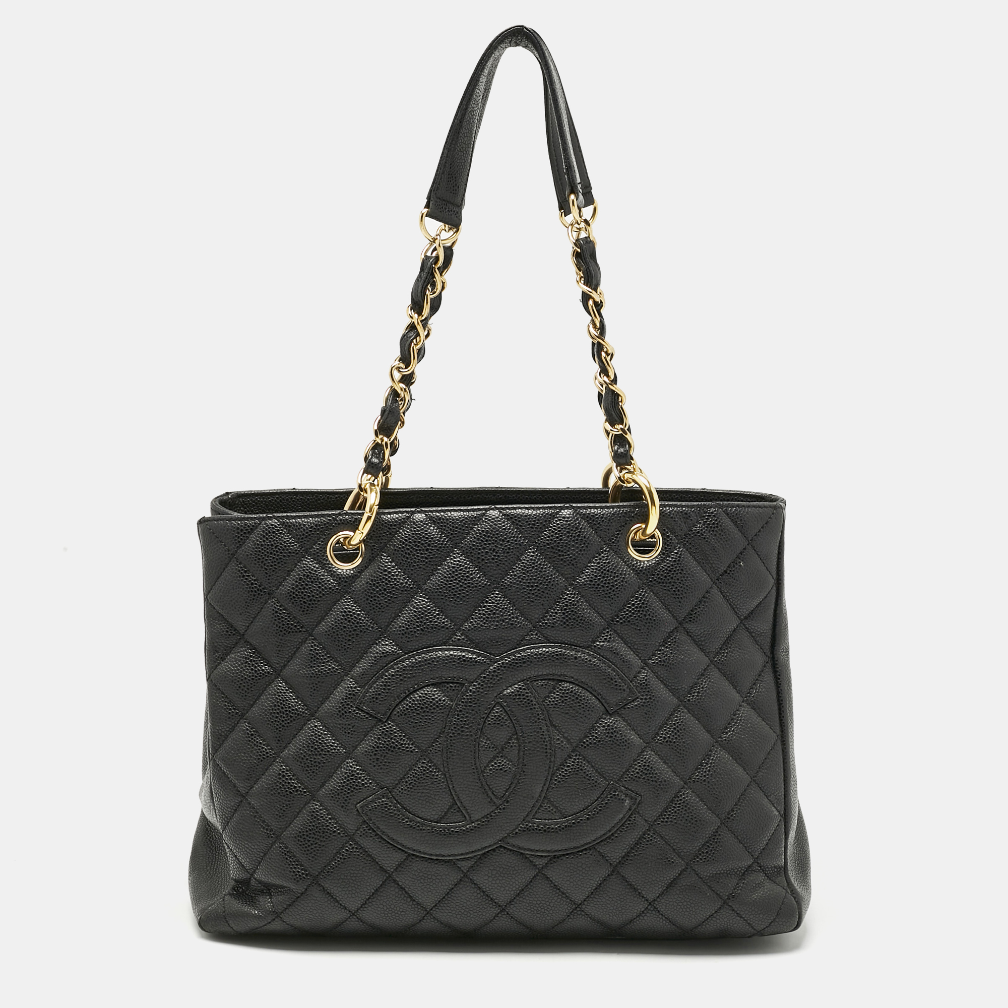 Pre-owned Chanel Black Quilted Caviar Leather Gst Shopper Tote