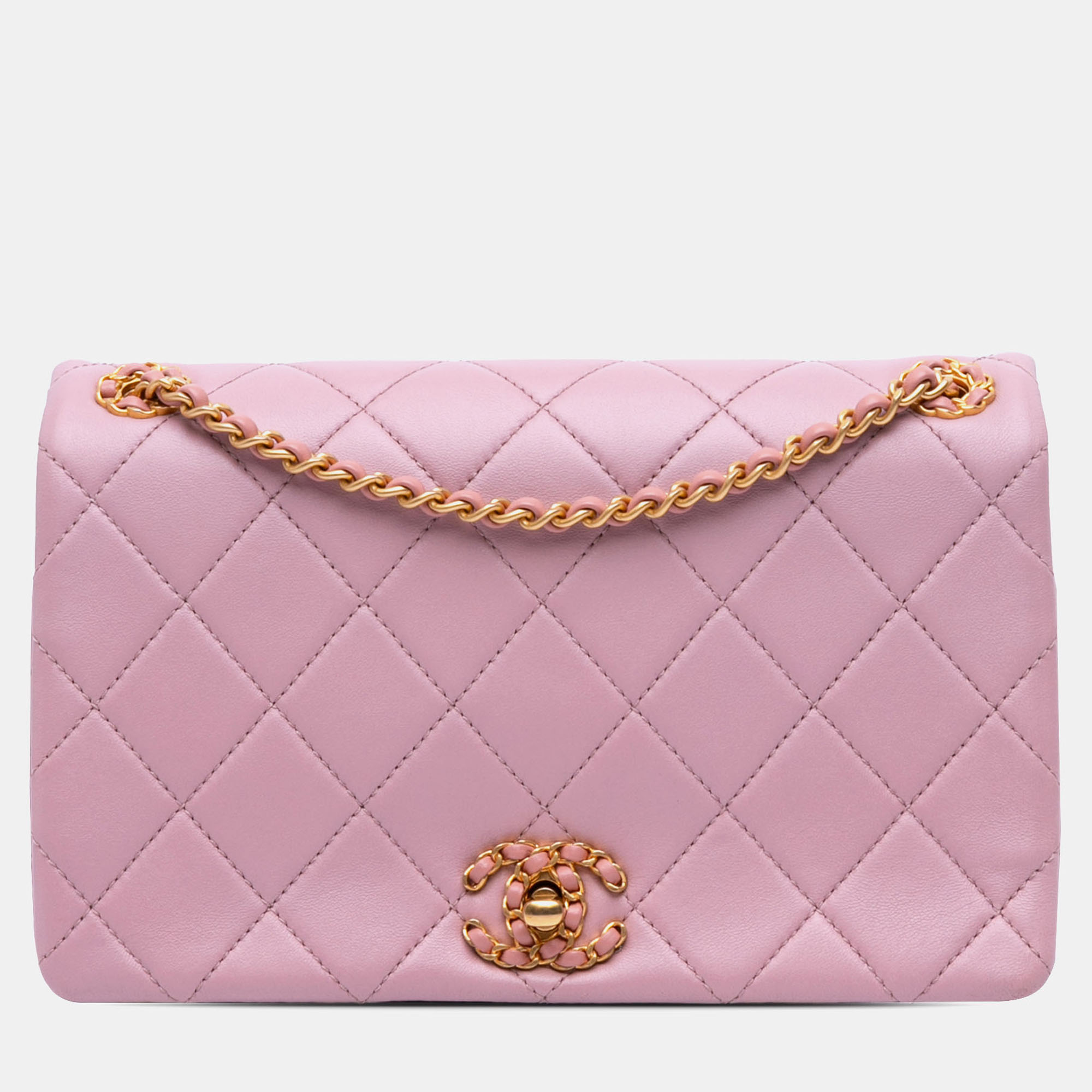 

Chanel Pink Quilted Lambskin Braided CC Single Flap