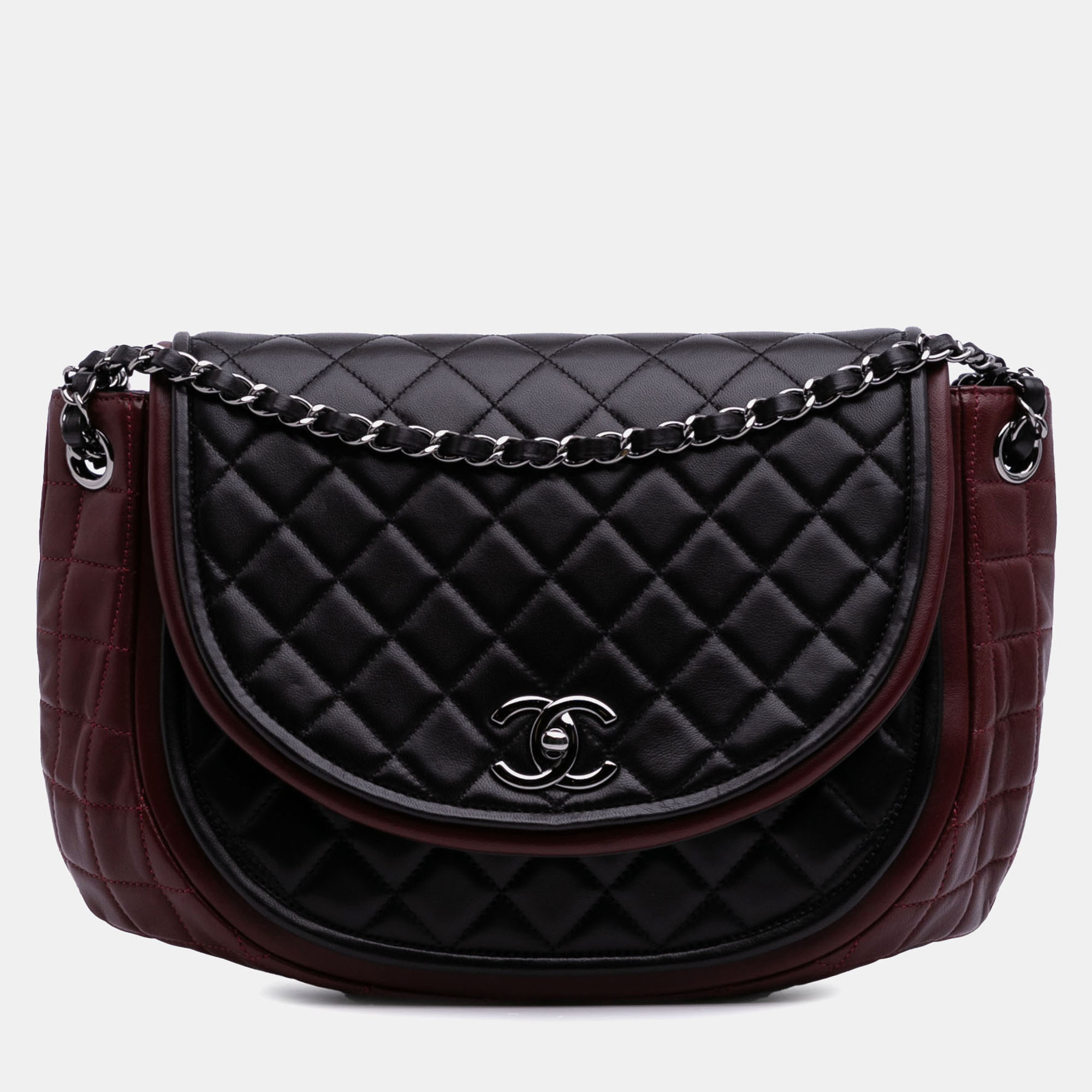 

Chanel Burgundy Bicolor Quilted Lambskin Twist Crescent Flap