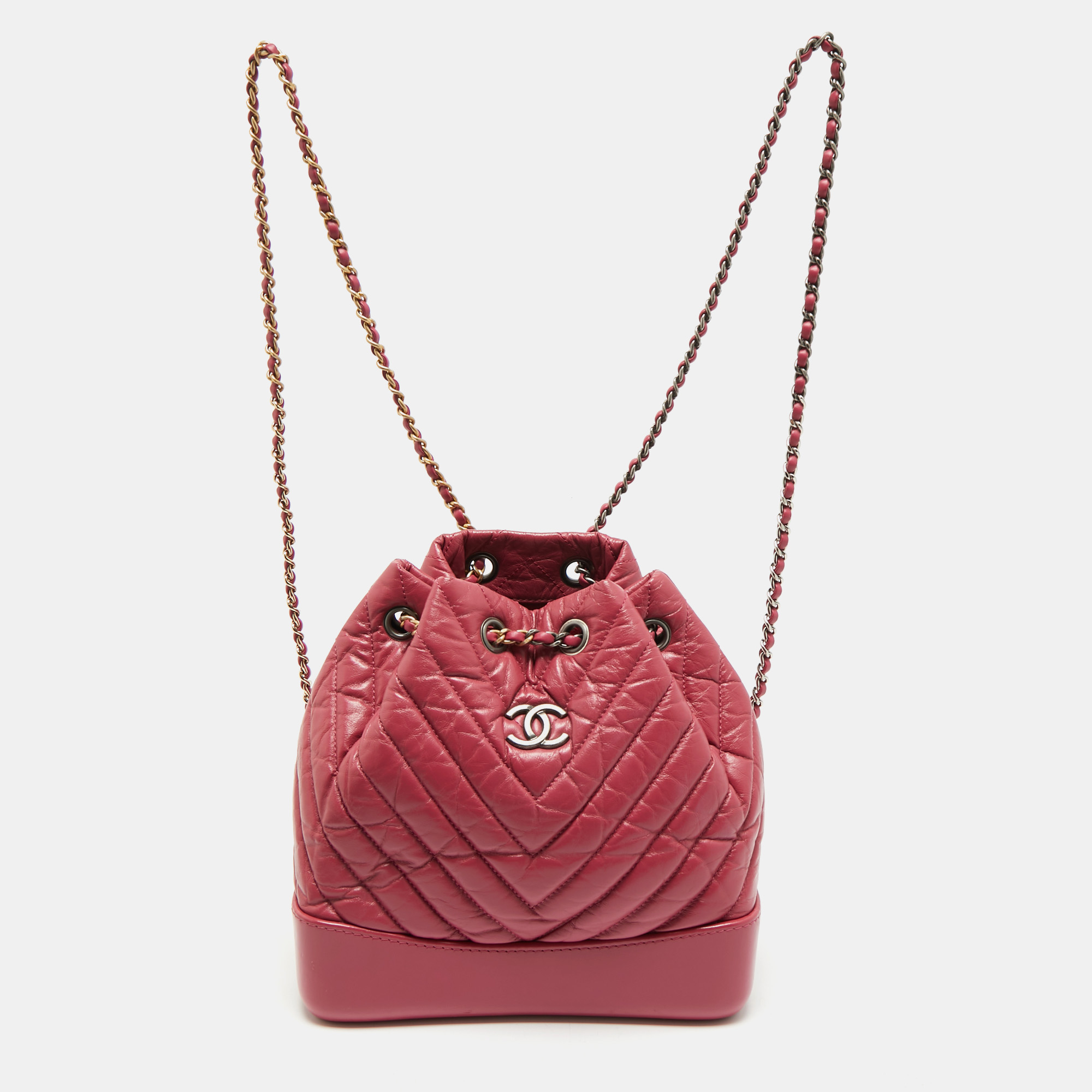 

Chanel Dark Pink Chevron Leather  Gabrielle Backpack