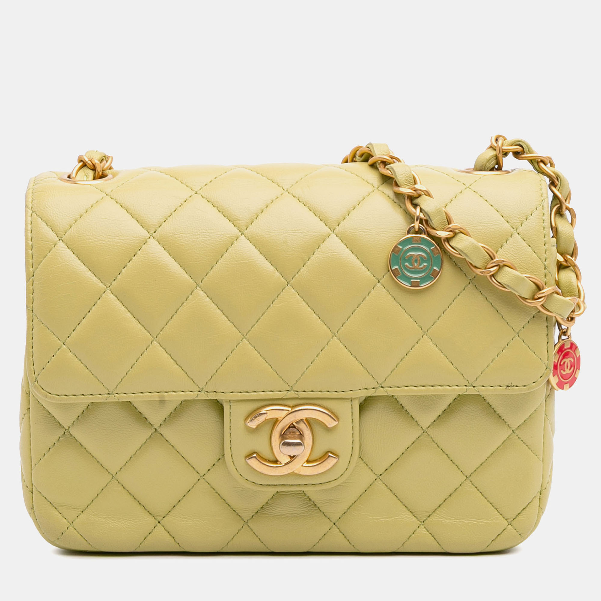 

Chanel Green Mini Square Lambskin Casino Royale Charms Single Flap