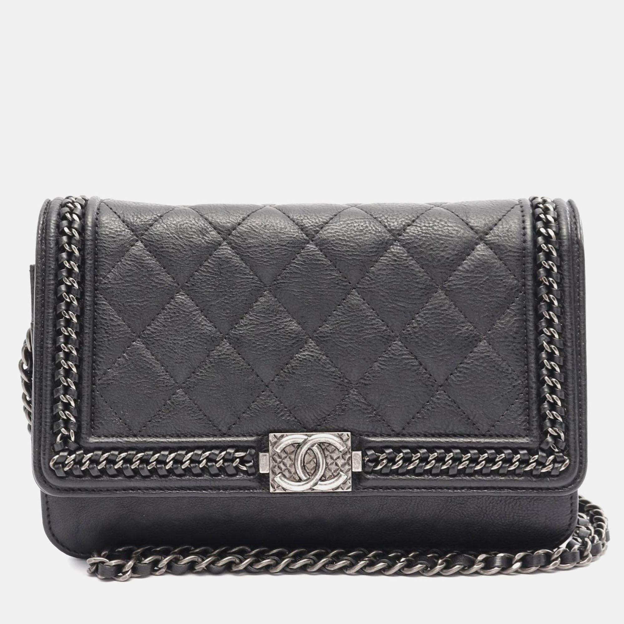 

Chanel Grey Quilted Calfskin Chain Around Boy Wallet On Chain