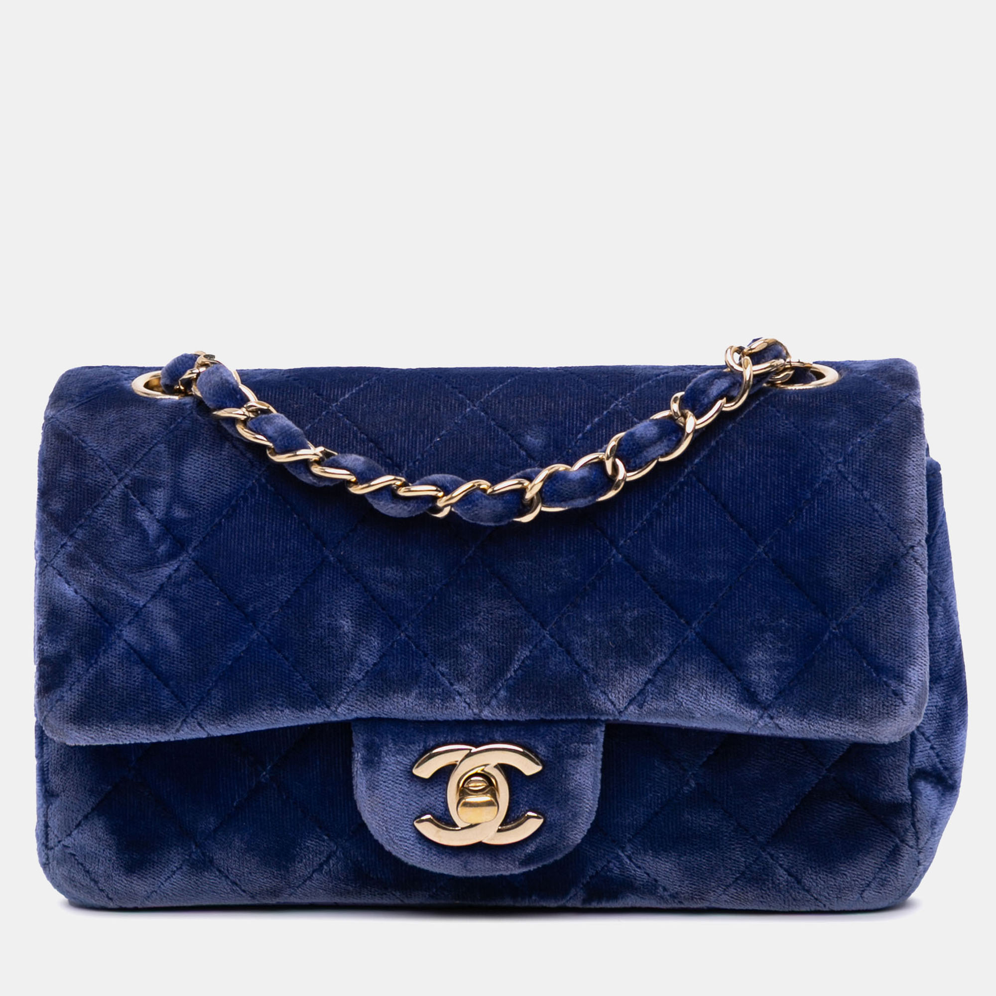 

Chanel Blue Mini Rectangular Classic Velvet Single Flap