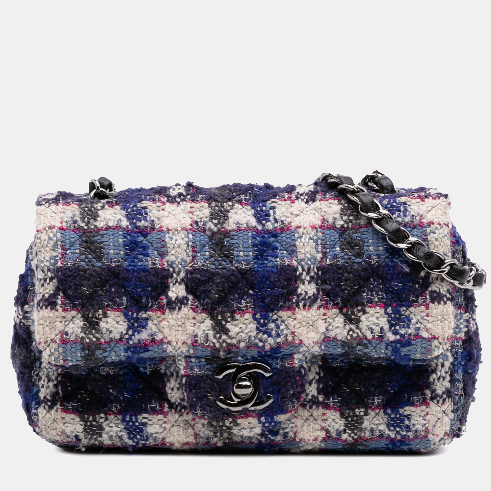

Chanel Blue Mini Rectangular Classic Tweed Single Flap