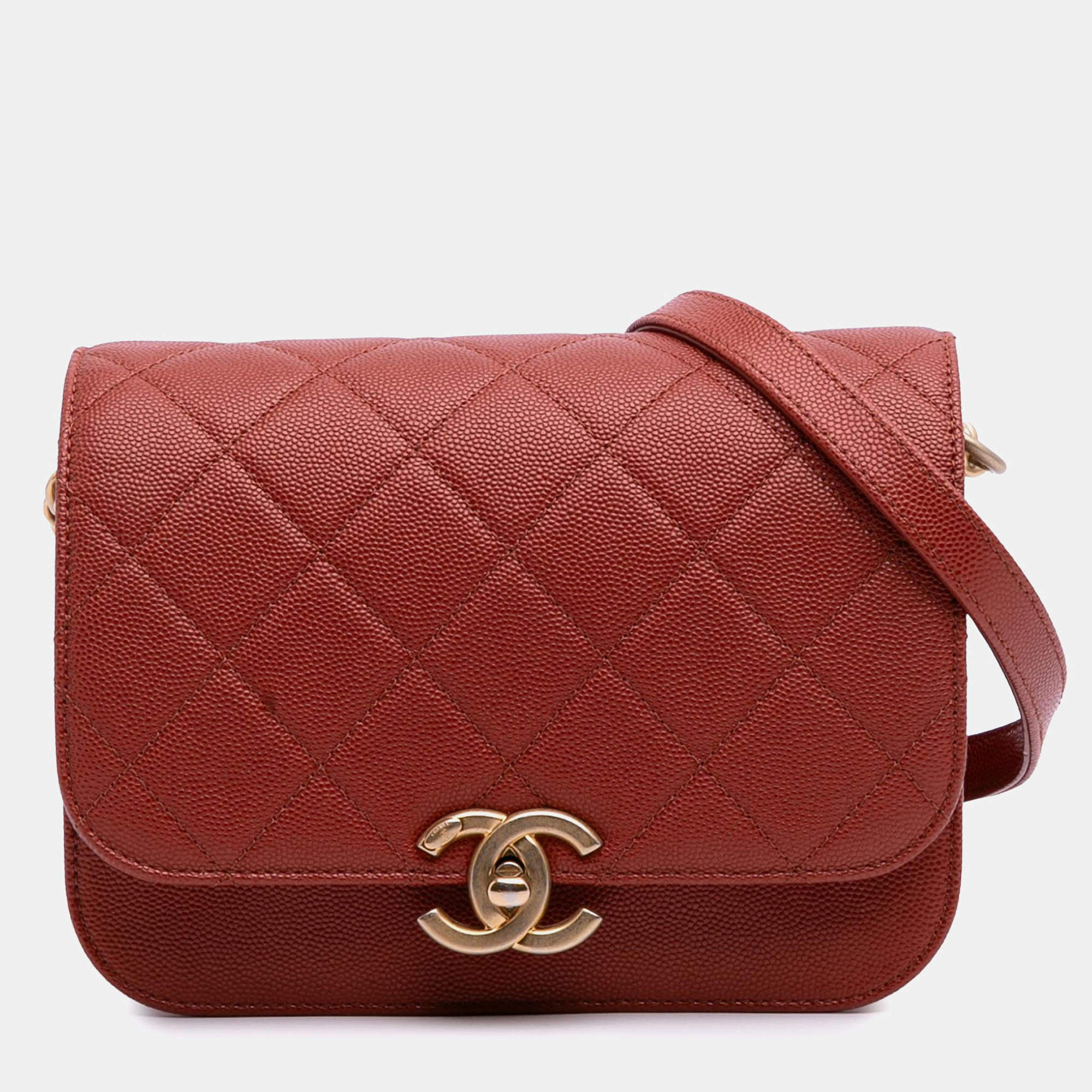 

Chanel Red Mini CC Quilted Caviar Single Flap Messenger