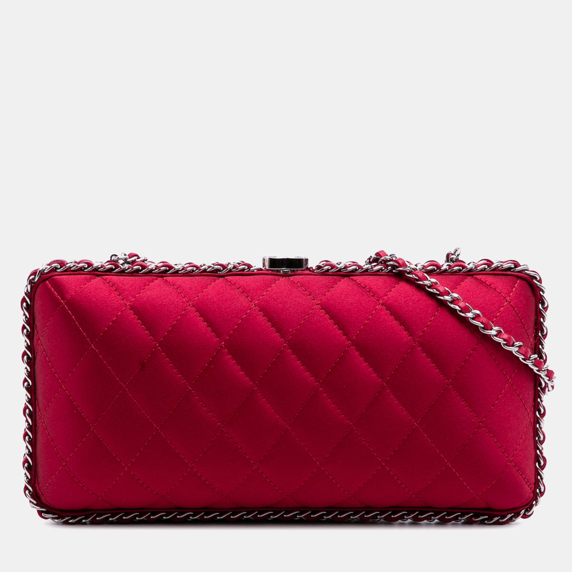 

Chanel Red Quilted Satin Chain Around Clutch