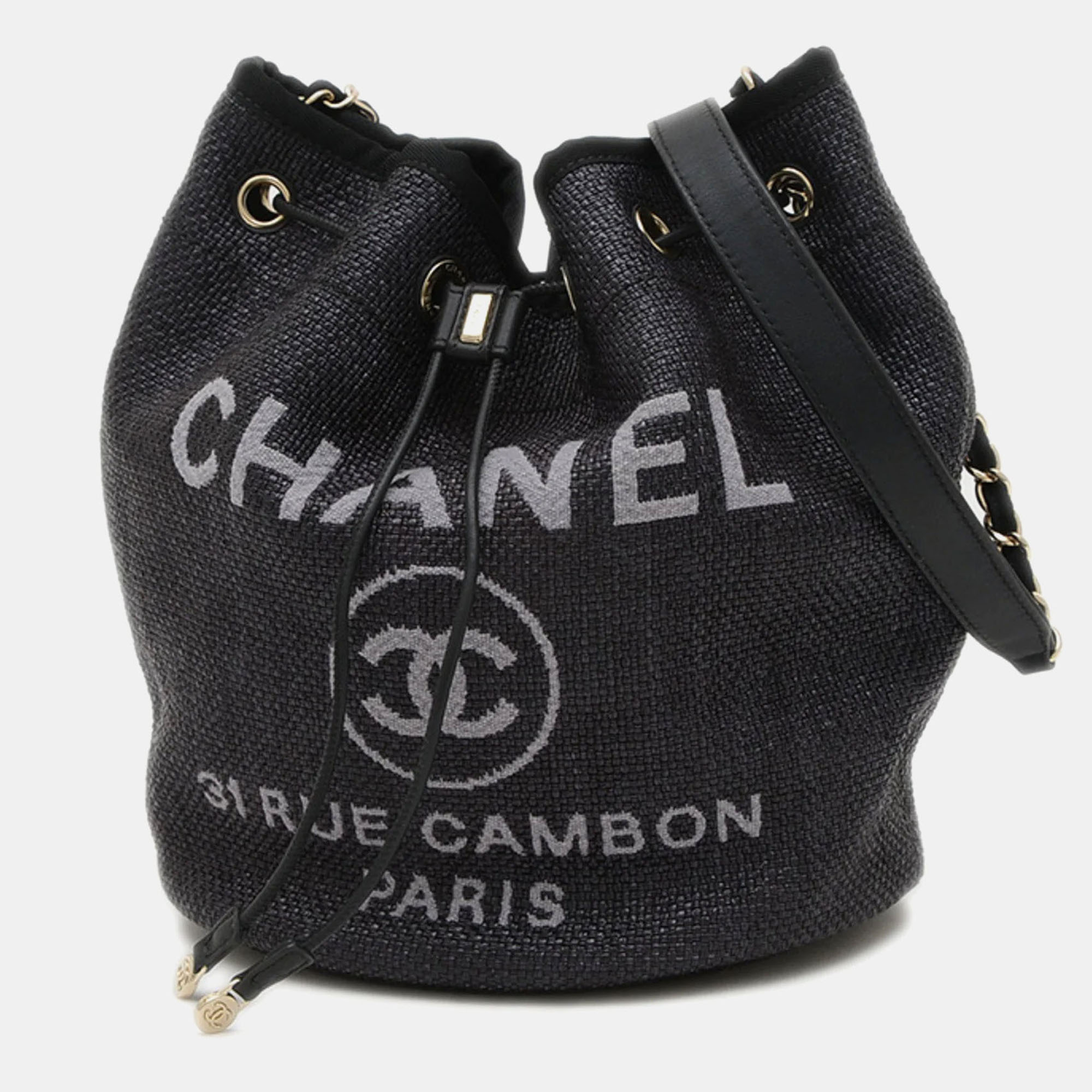 

Chanel Deauville Black Raffia Chain Shoulder Bag