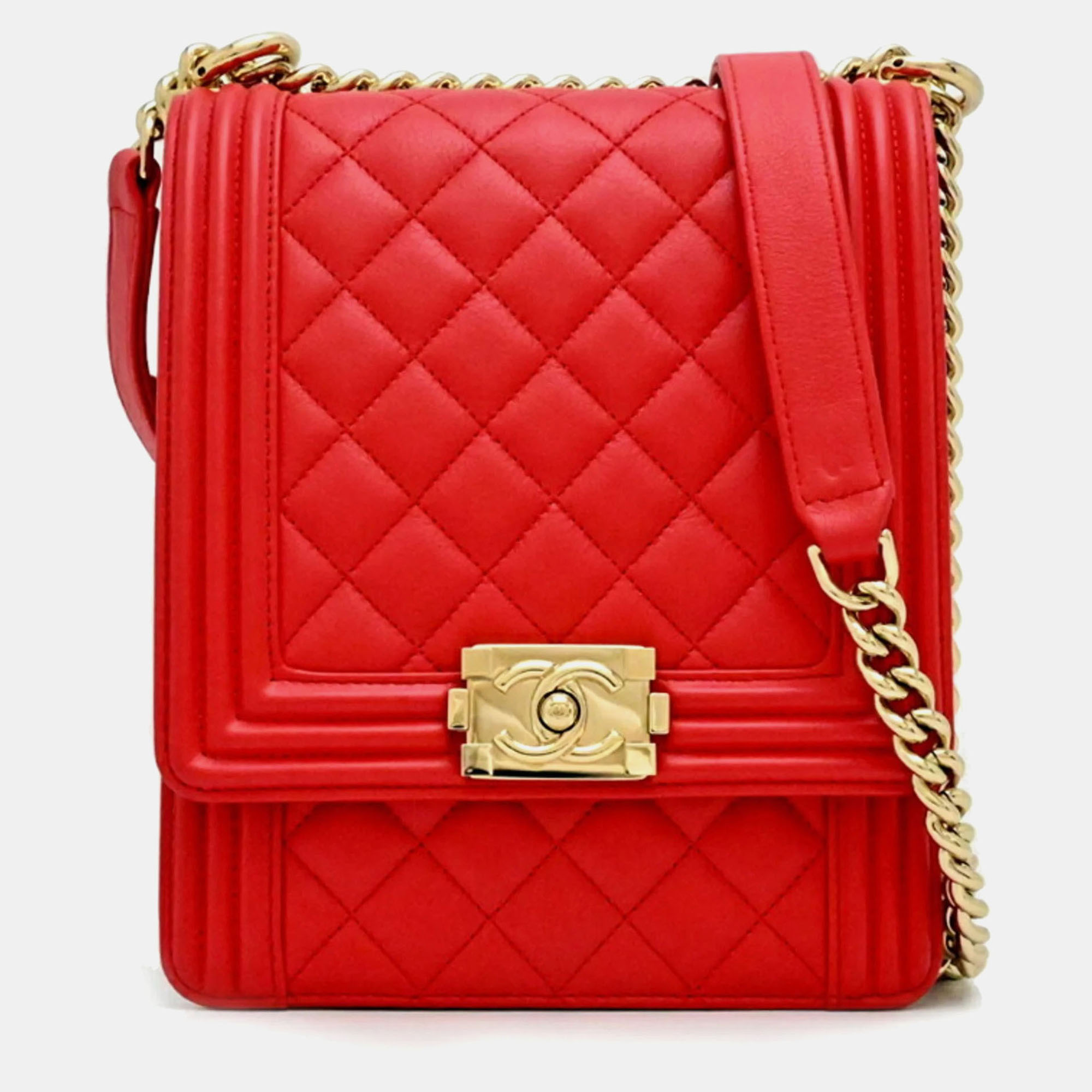 

Chanel Boy Red Lambskin Shoulder Bag
