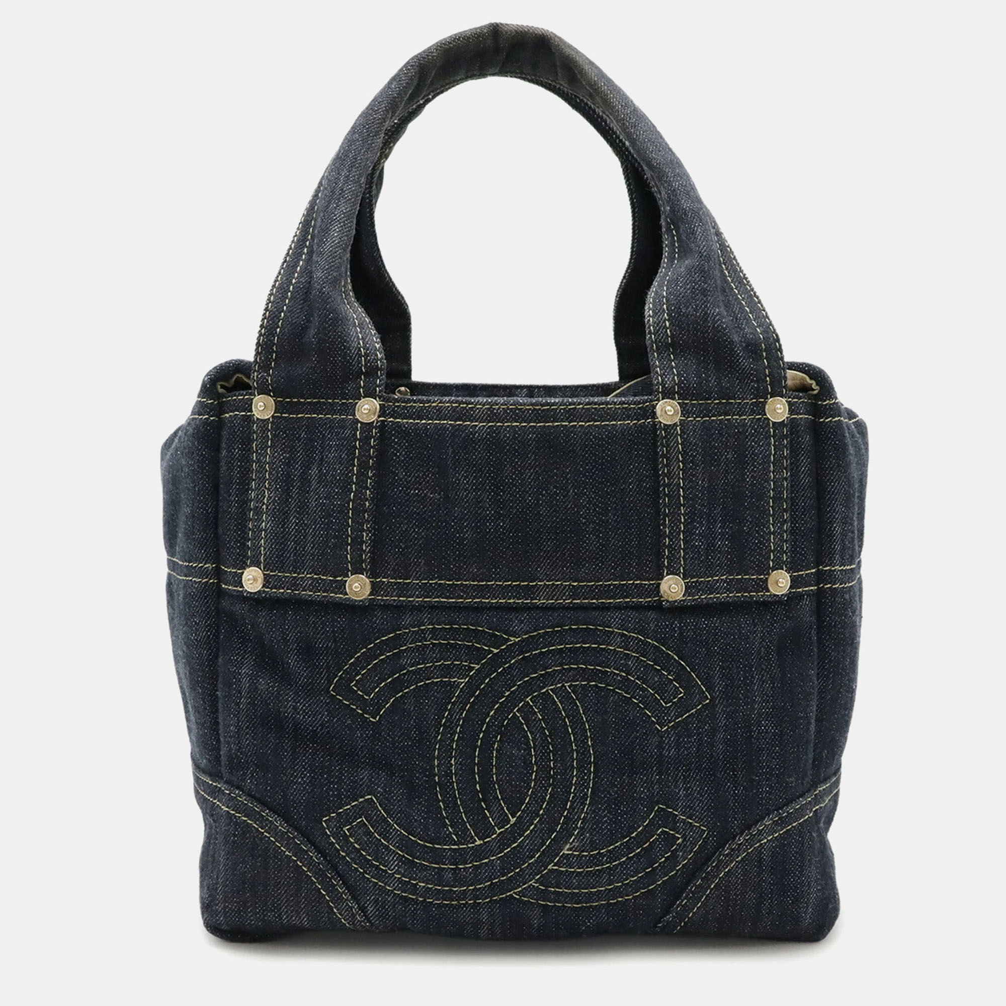 Pre-owned Chanel Sparkling Denim Coco Mark Tote Bag Handbag Blue