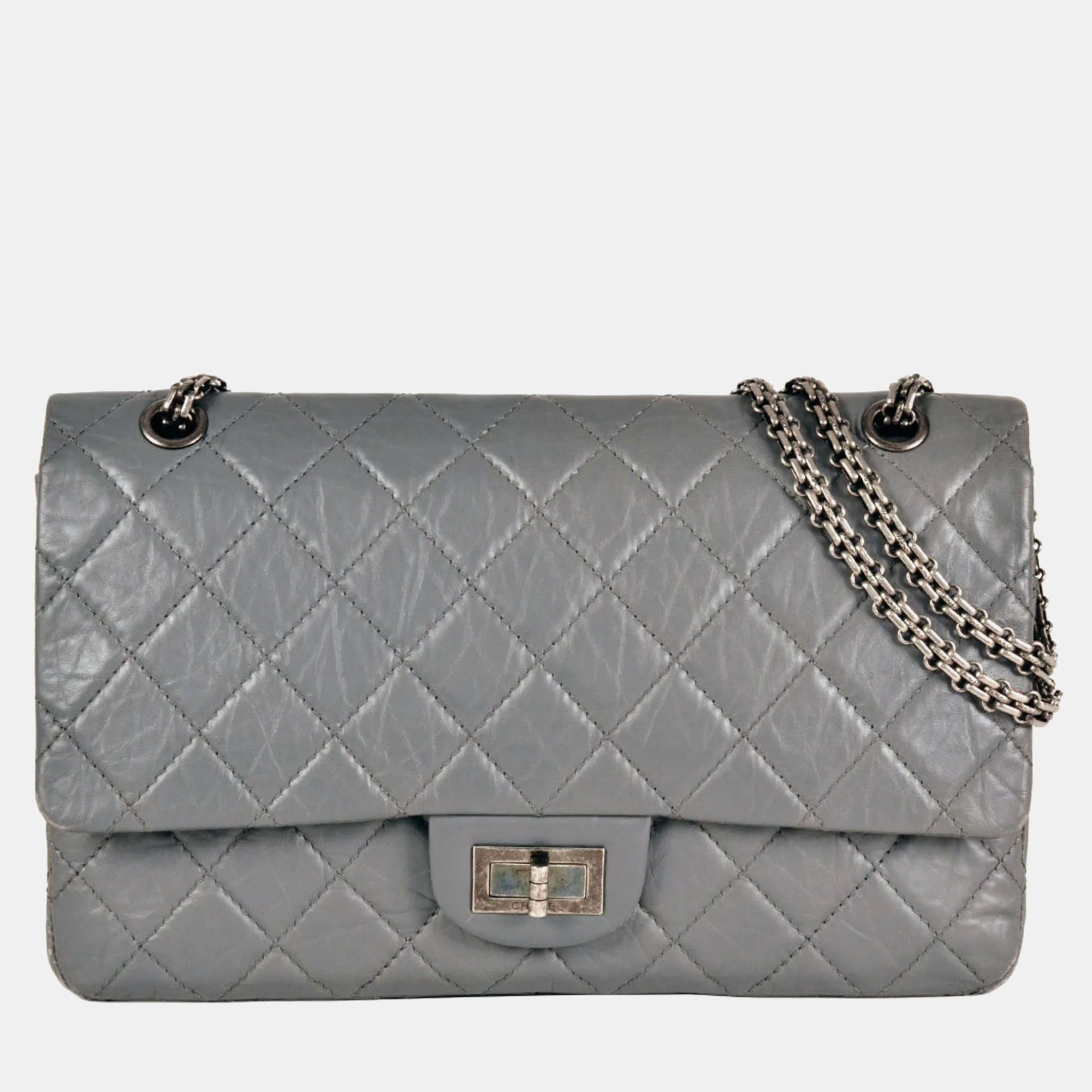 

Chanel 2.55 Double Flap Grey Leather Shoulder Bag