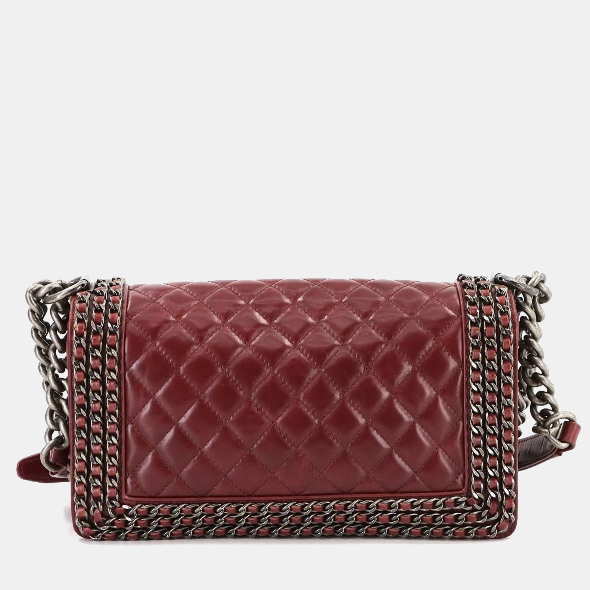 

Chanel Boy Bordeaux Leather Chain Shoulder Bag, Red
