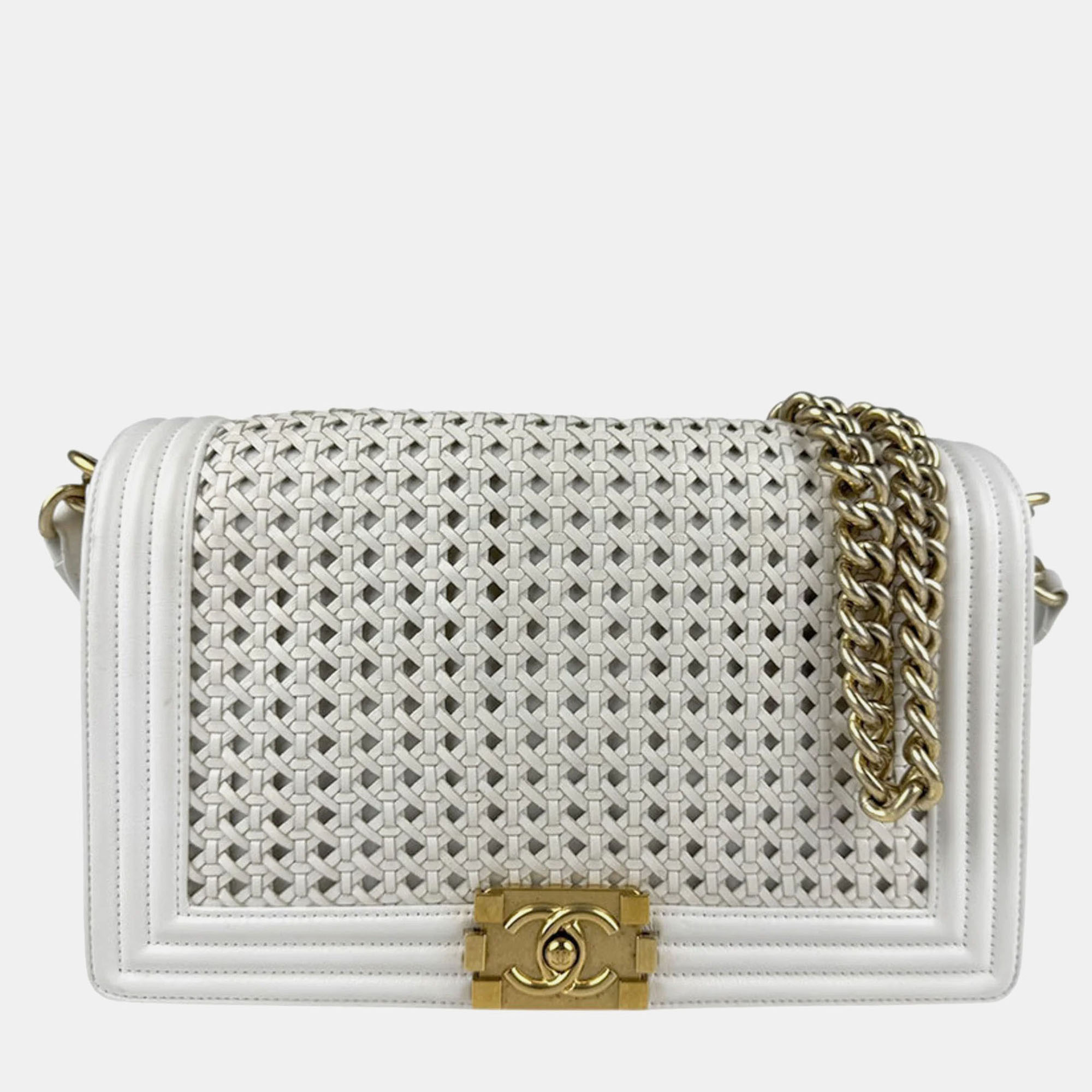 

Chanel Woven Boy White Leather Shoulder Bag