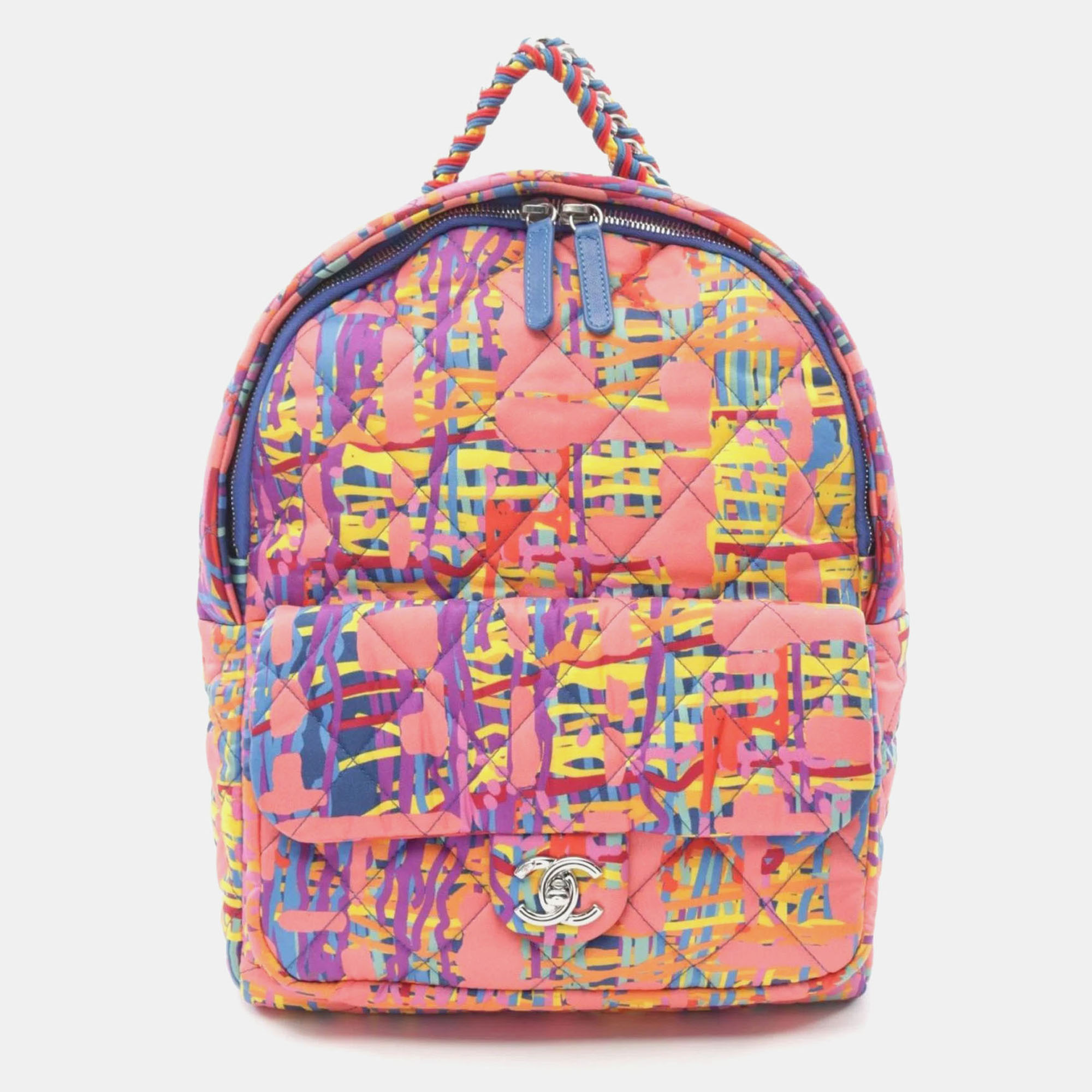 Pre-owned Chanel Backpack Bag Nylon Orange Multicolor