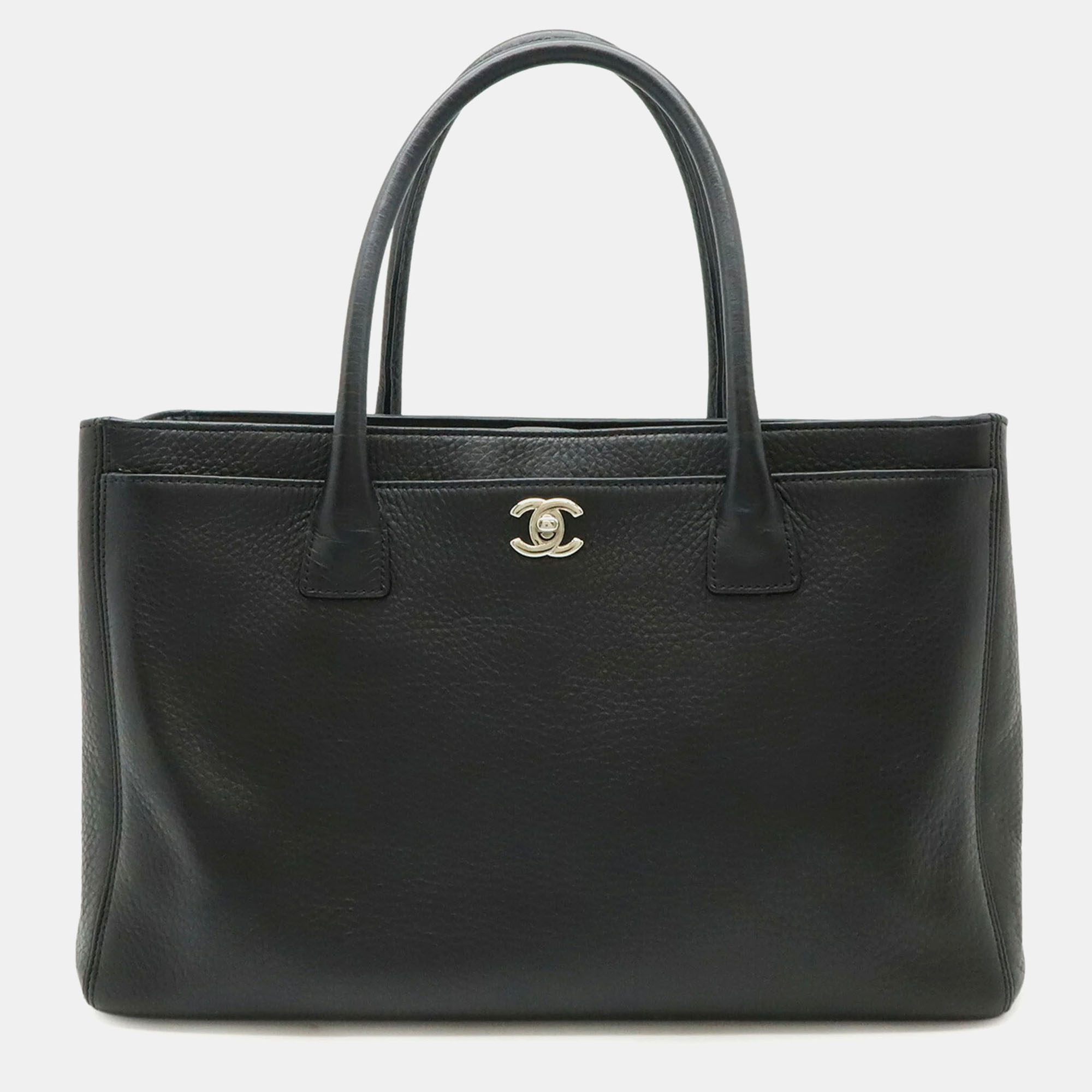 Pre-owned Chanel Executive Line Coco Mark Tote Bag Handbag Black Shoulder Strap Missing