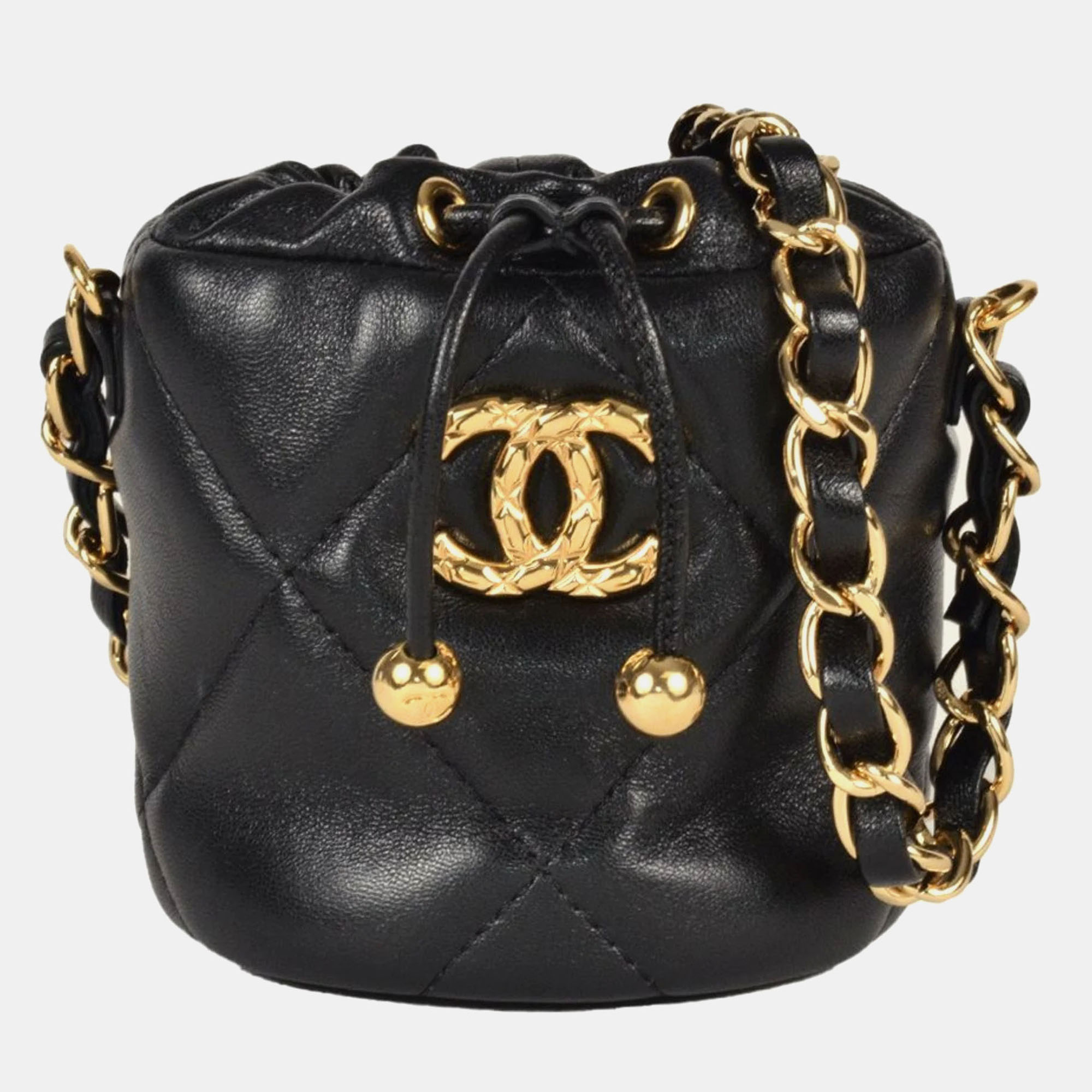 Pre-owned Chanel Coco Mark Chain Shoulder Pouch Bag Lambskin Black Pochette