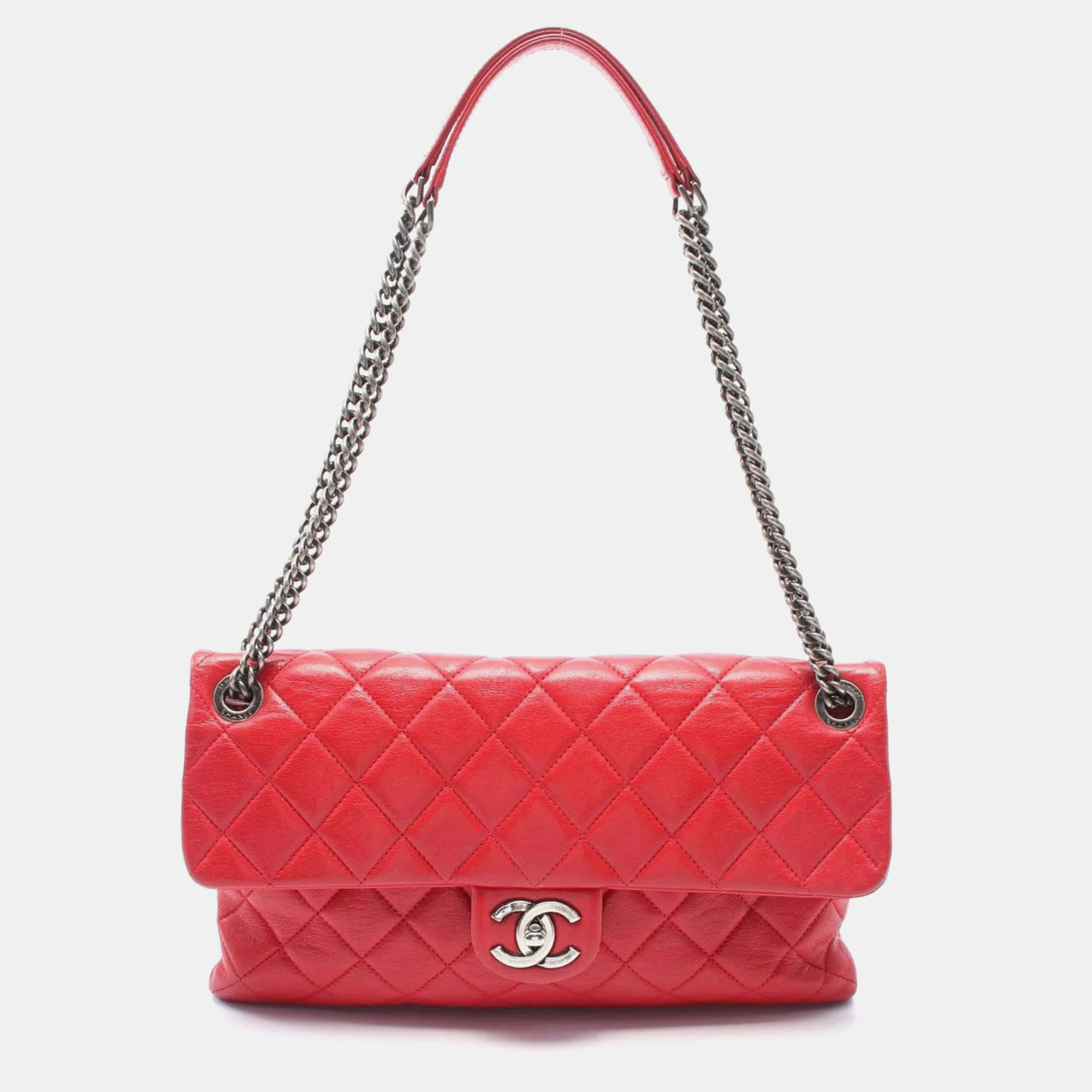 

Chanel Red Leather Single Flap Shoulder Bag