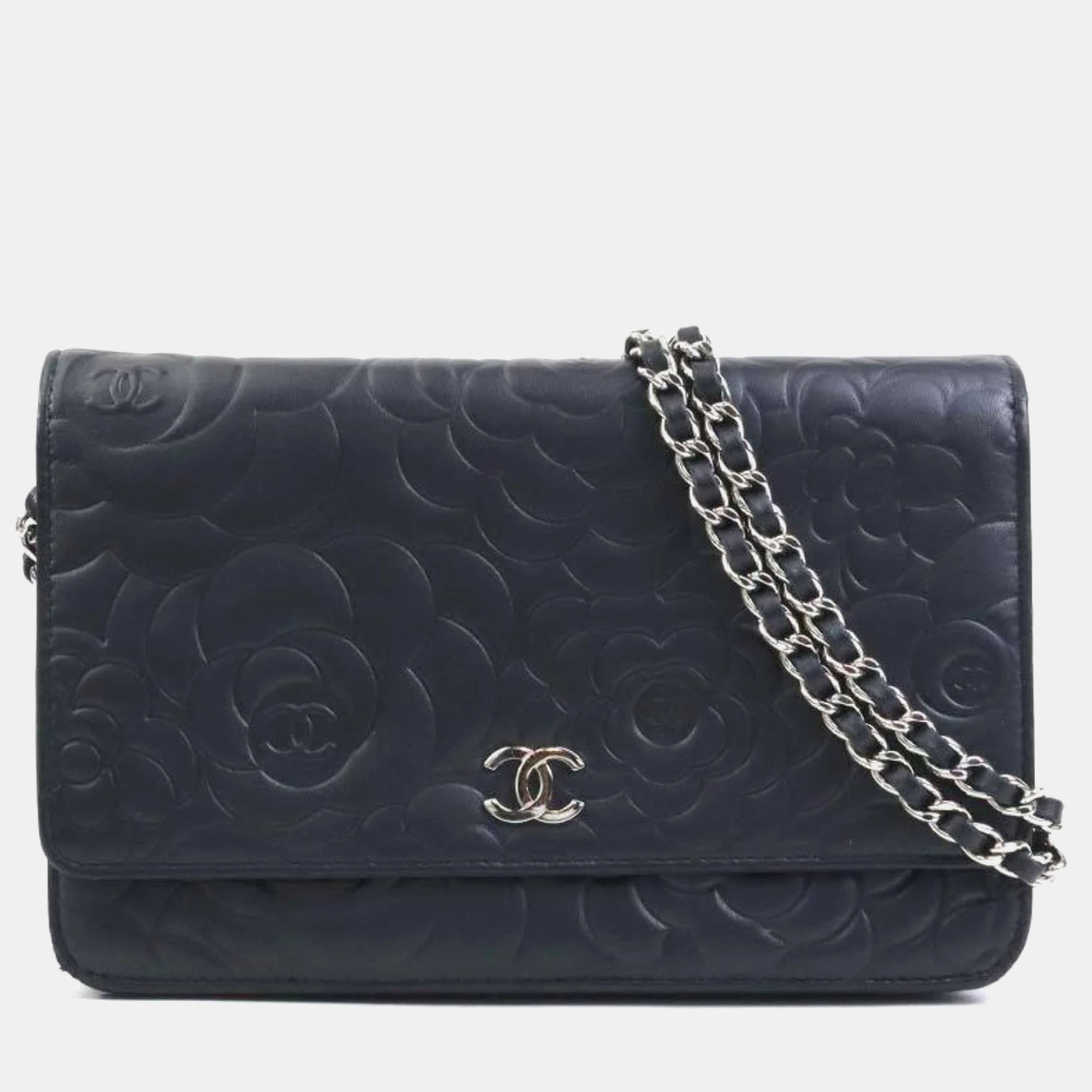 Pre-owned Chanel Camellia Coin Purse/coin Case Black