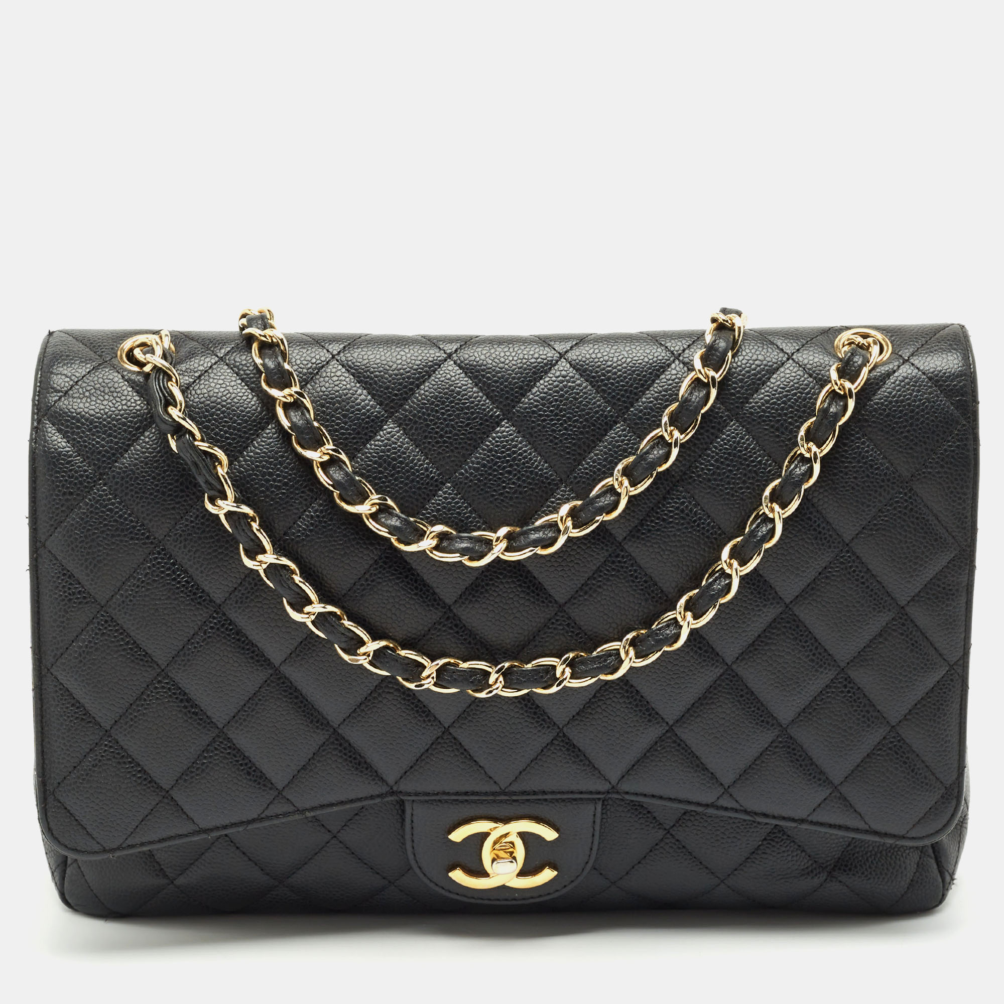 

Chanel Black Quilted Caviar Leather Maxi Classic Double Flap Bag