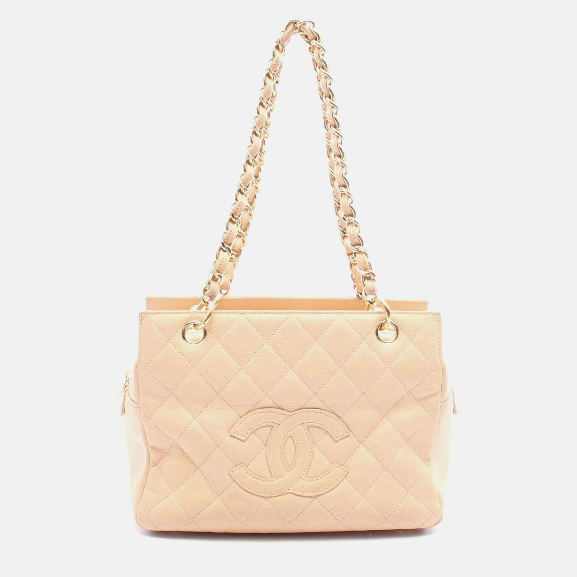 

Chanel Matelassé Beige Calfskin Leather Tote Chain Shoulder Bag GHW