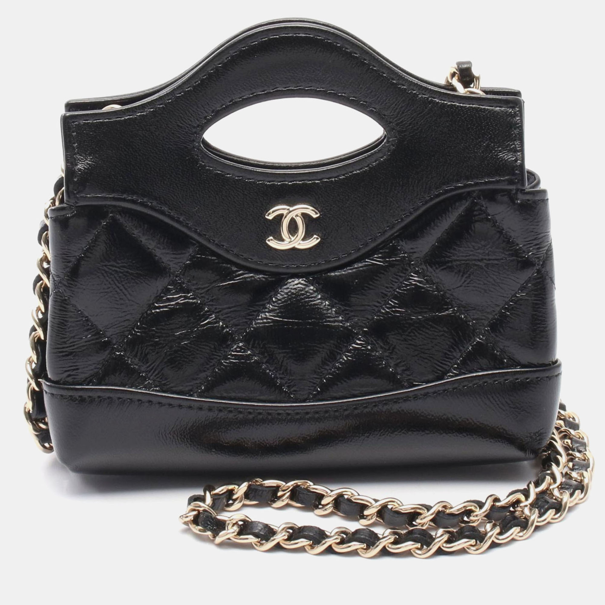 Pre-owned Chanel Cc Chain Clutch Black Leather Hand Shoulder Bag Ghw