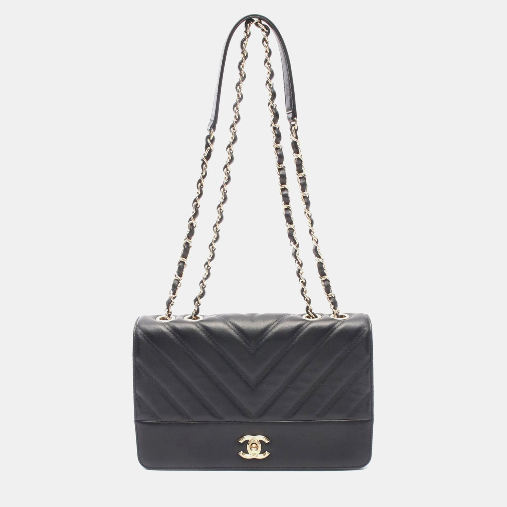 

Chanel Chevron Flap Black Leather Chain Shoulder Bag