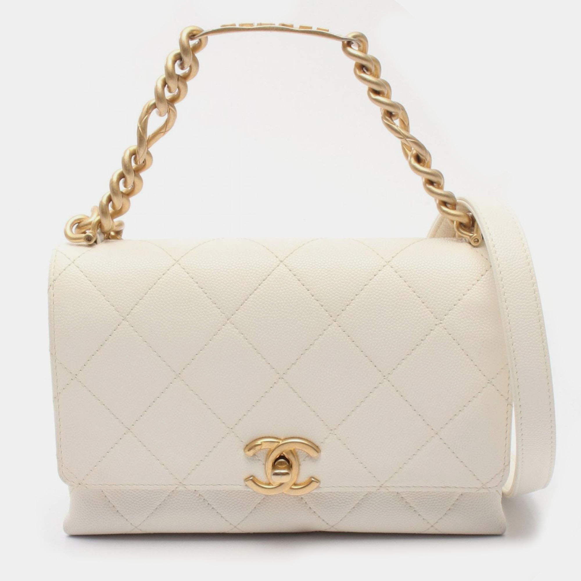 

Chanel Matelasse White Grained Calfskin Chain Shoulder Bag