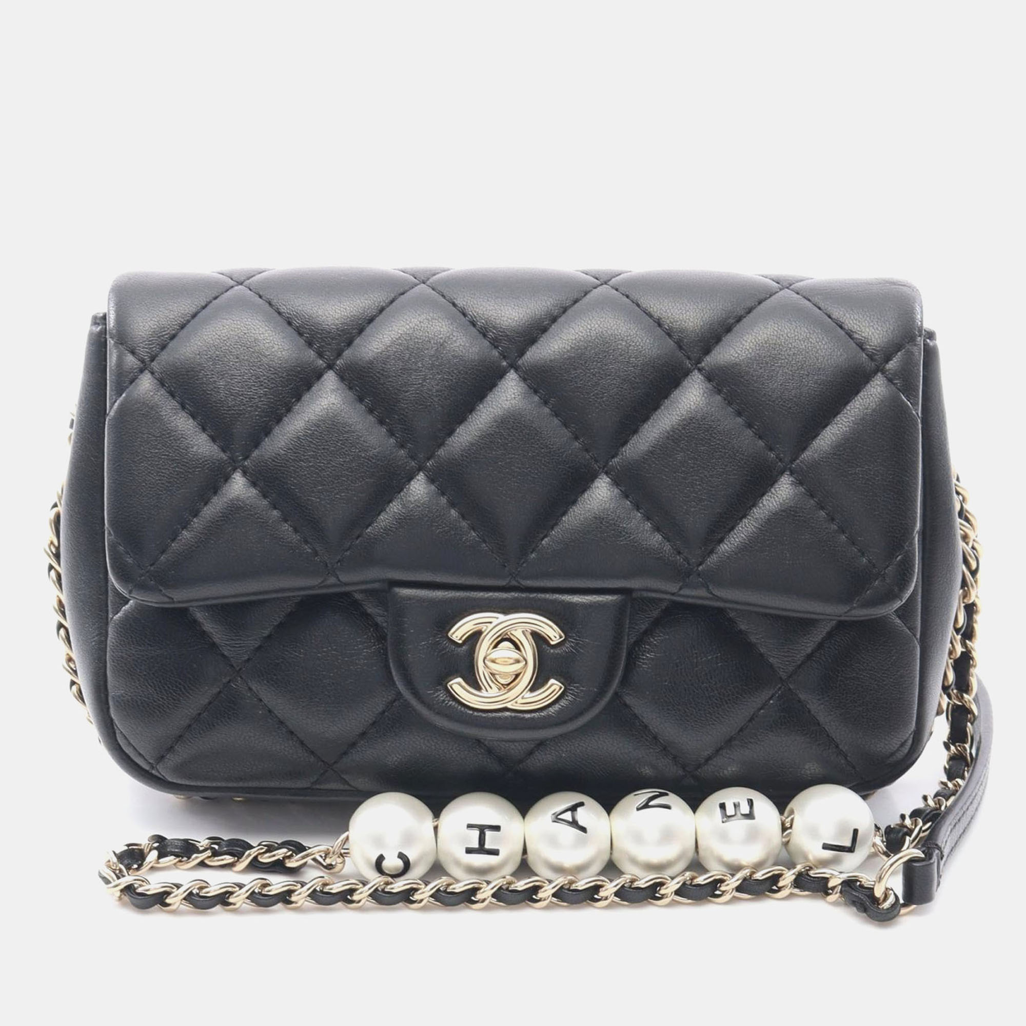 

Chanel Matelasse Pearl Chain Around Black Lambskin Shoulder Bag