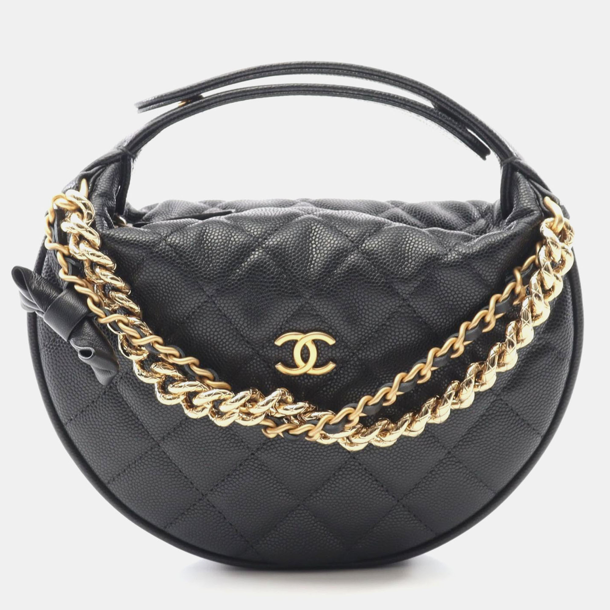 

Chanel Bow Pouch Black Calfskin Chain Handbag