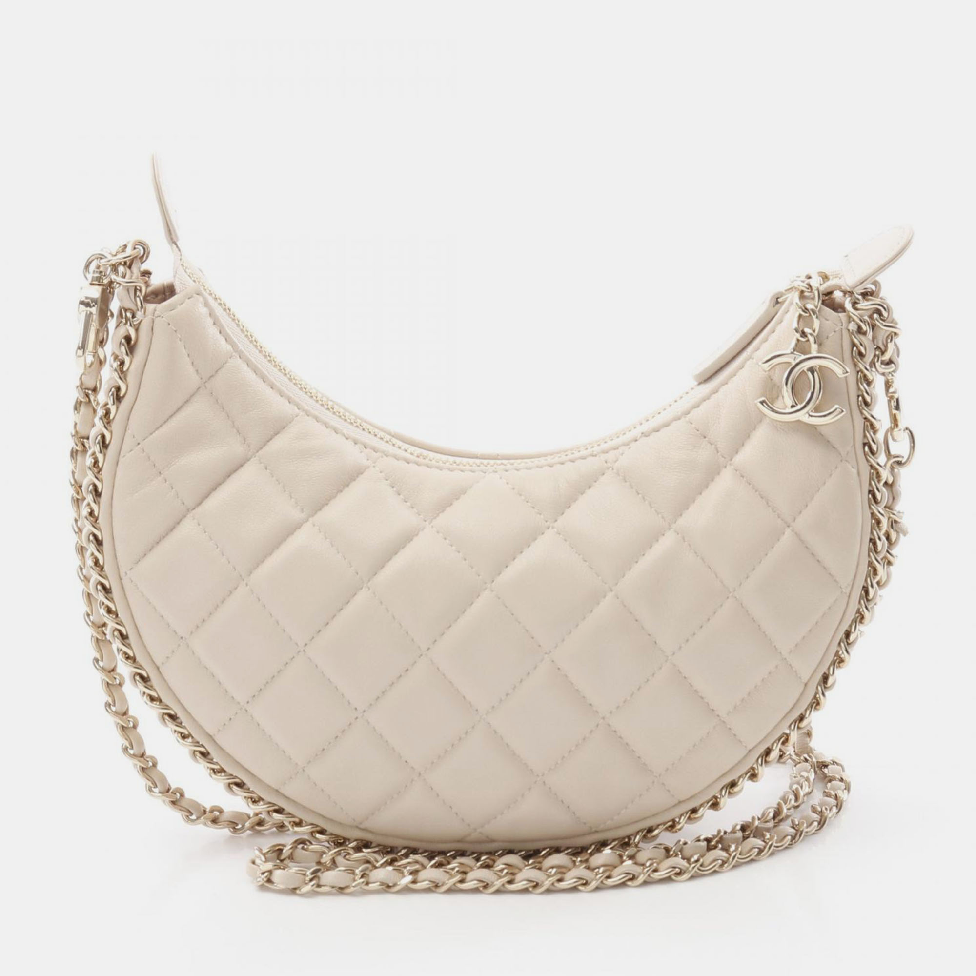 

Chanel Matelasse Small Hobo Cream Lambskin Leather Chain Shoulder Bag GHW