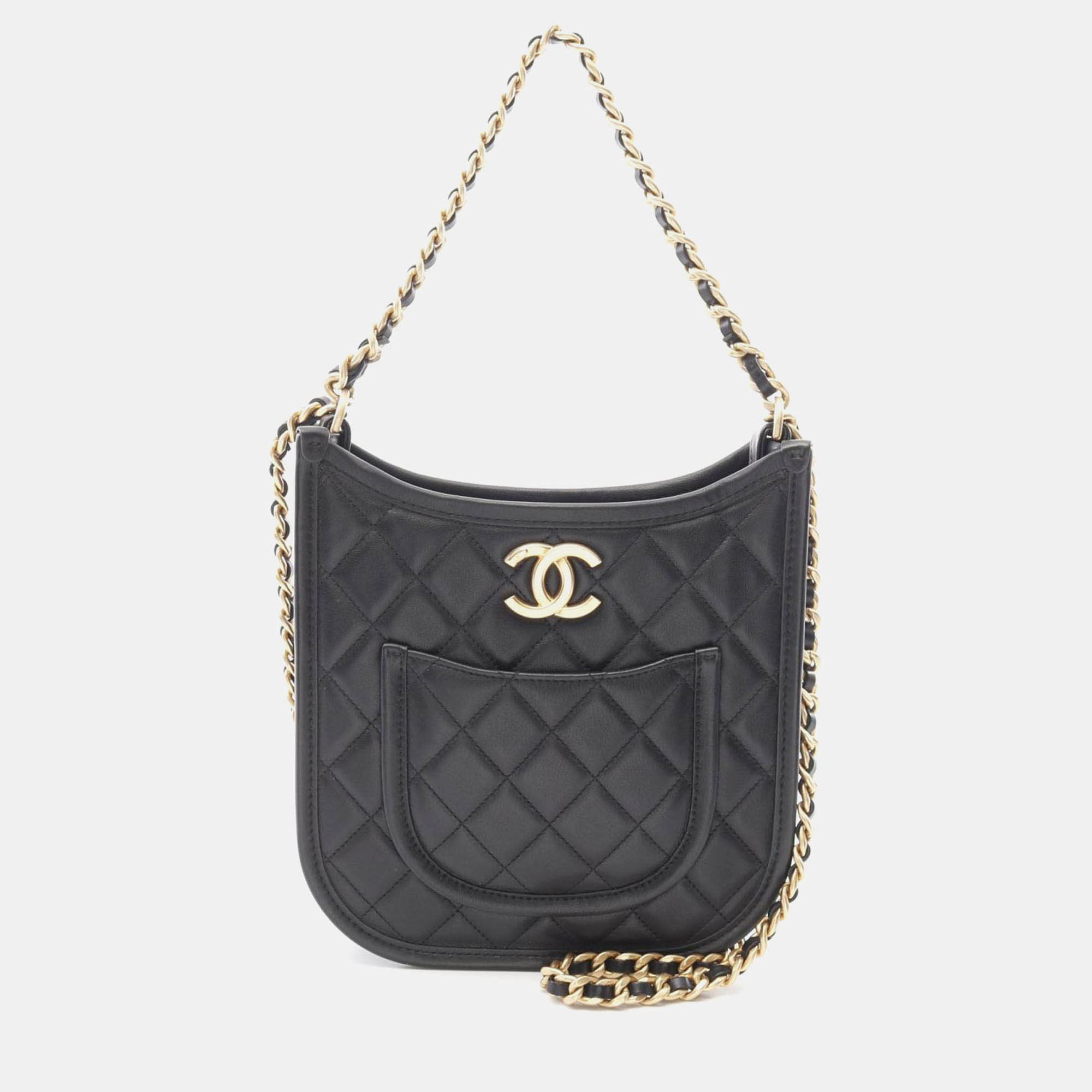 

Chanel CC Black Lambskin Chain Hobo Bag