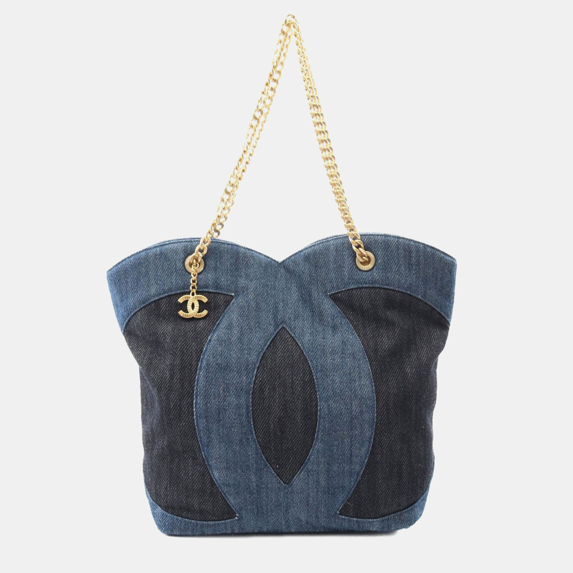 

Chanel Chain Shoulder Tote Bag Denim Navy Ghw Cc, Navy blue
