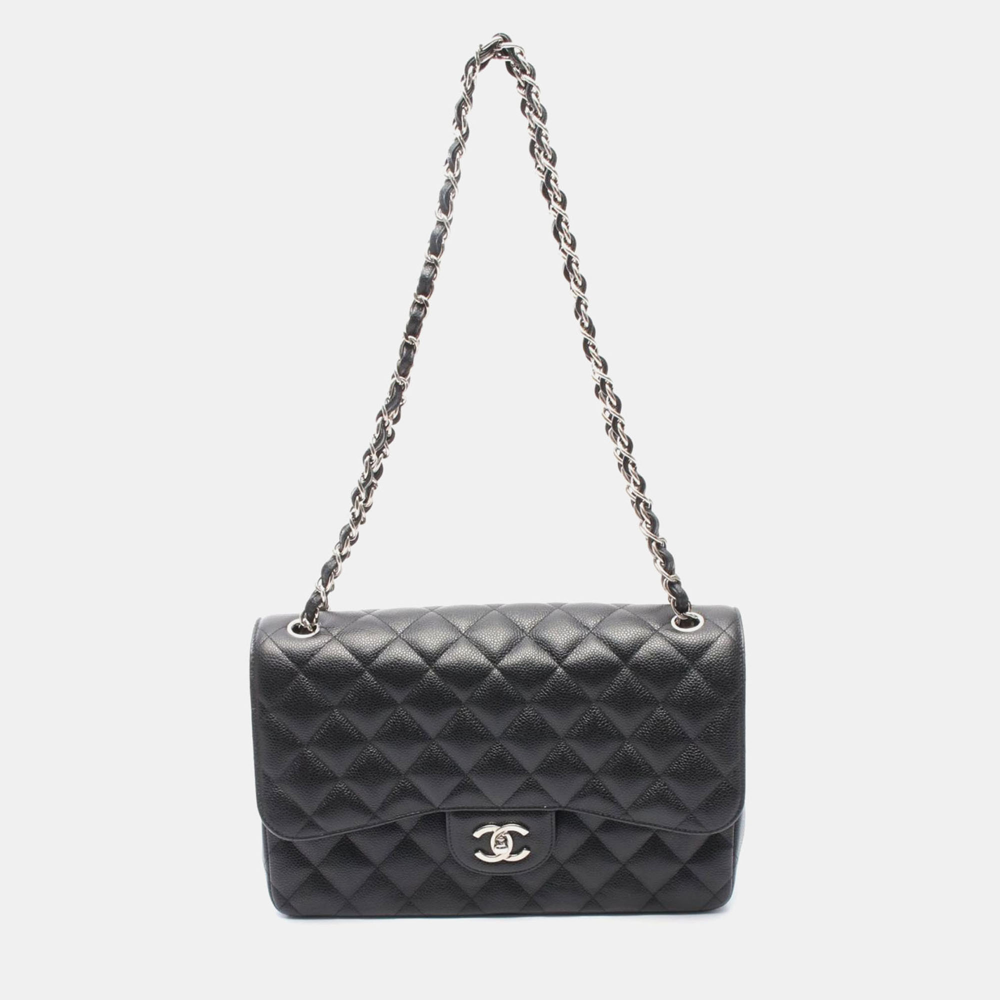 

Chanel Classic Double Flap Jumbo Black Calfskin Chain Shoulder Bag