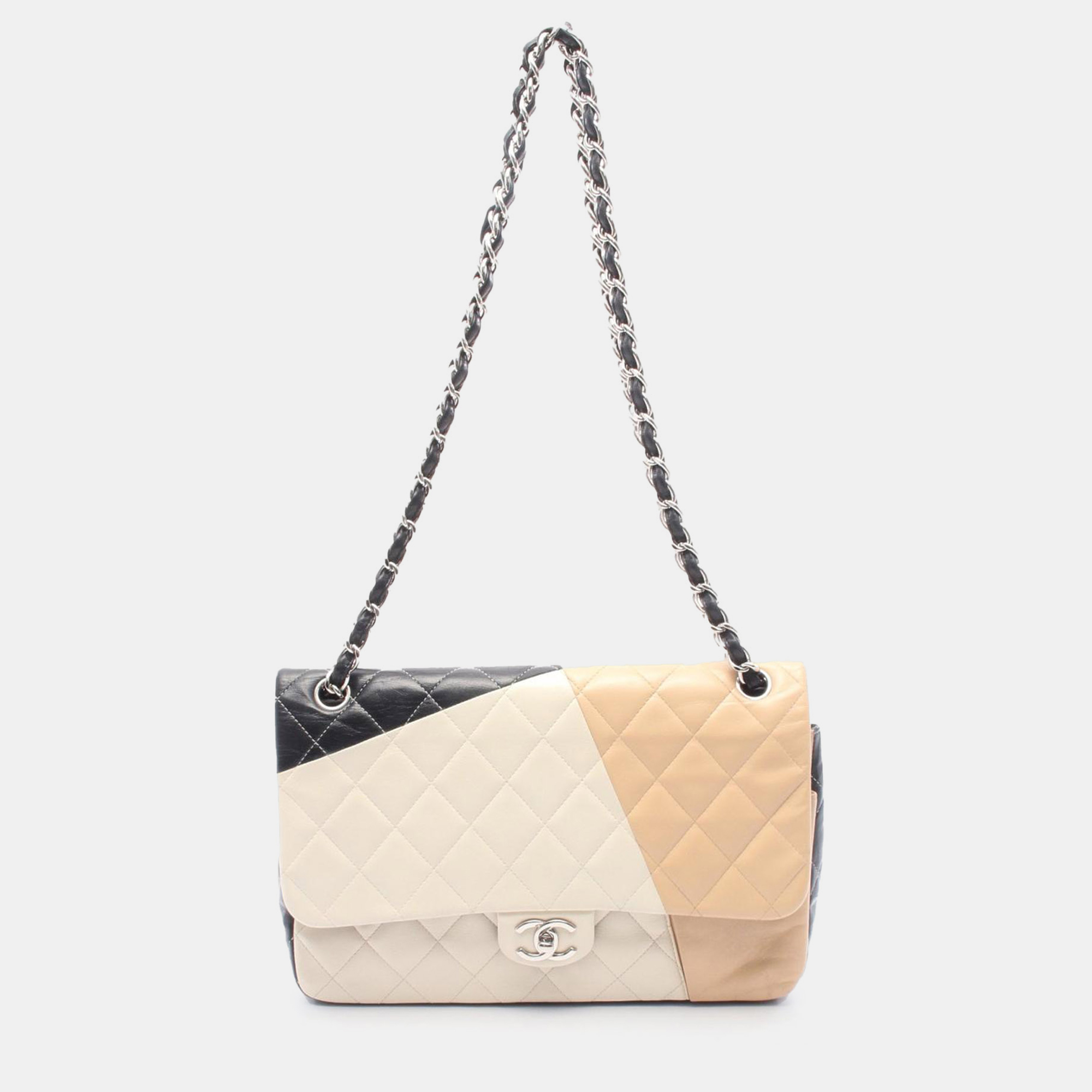 

Chanel Brown Jumbo Classic Colorblock Lambskin Double Flap