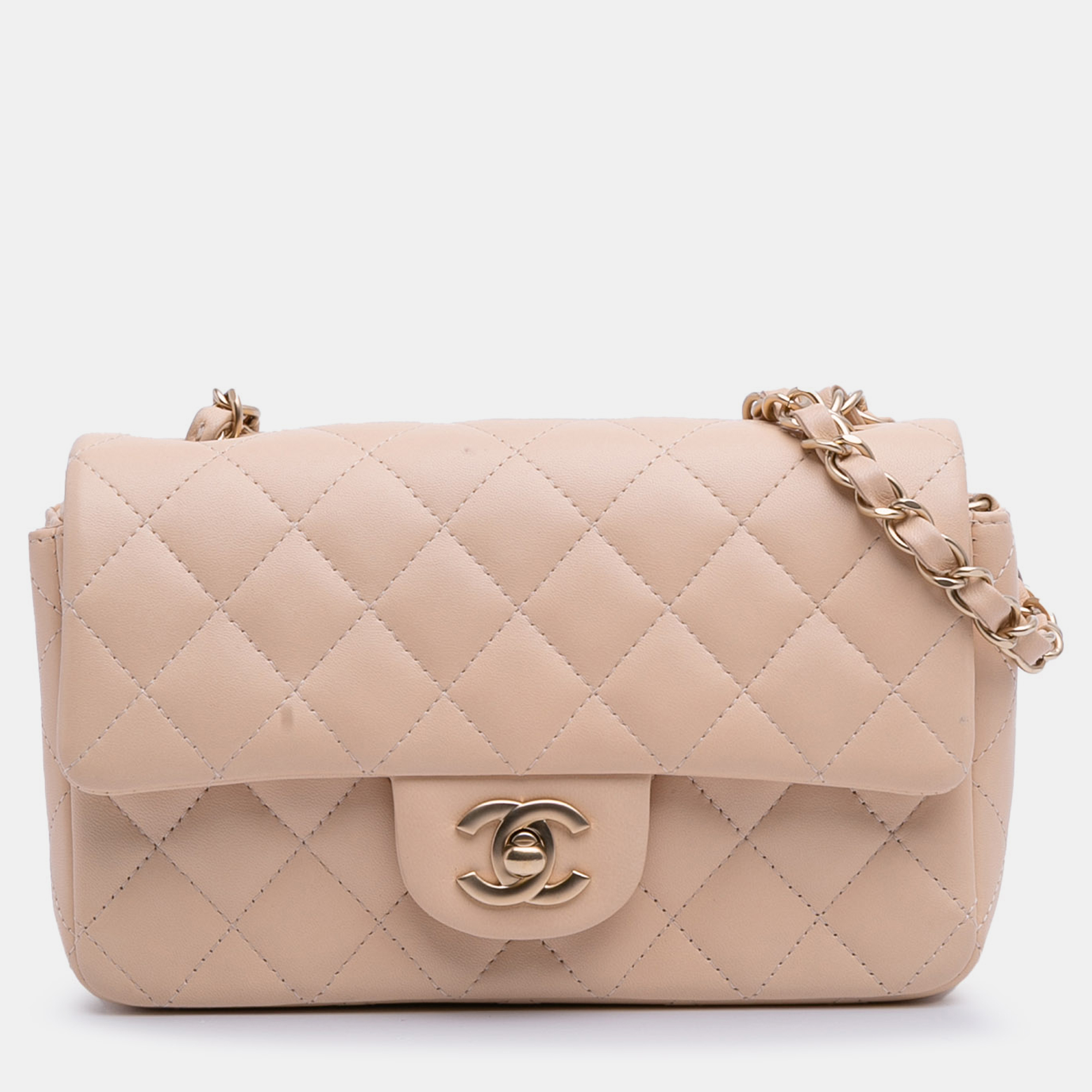 

Chanel Beige Mini Rectangular Classic Lambskin Single Flap
