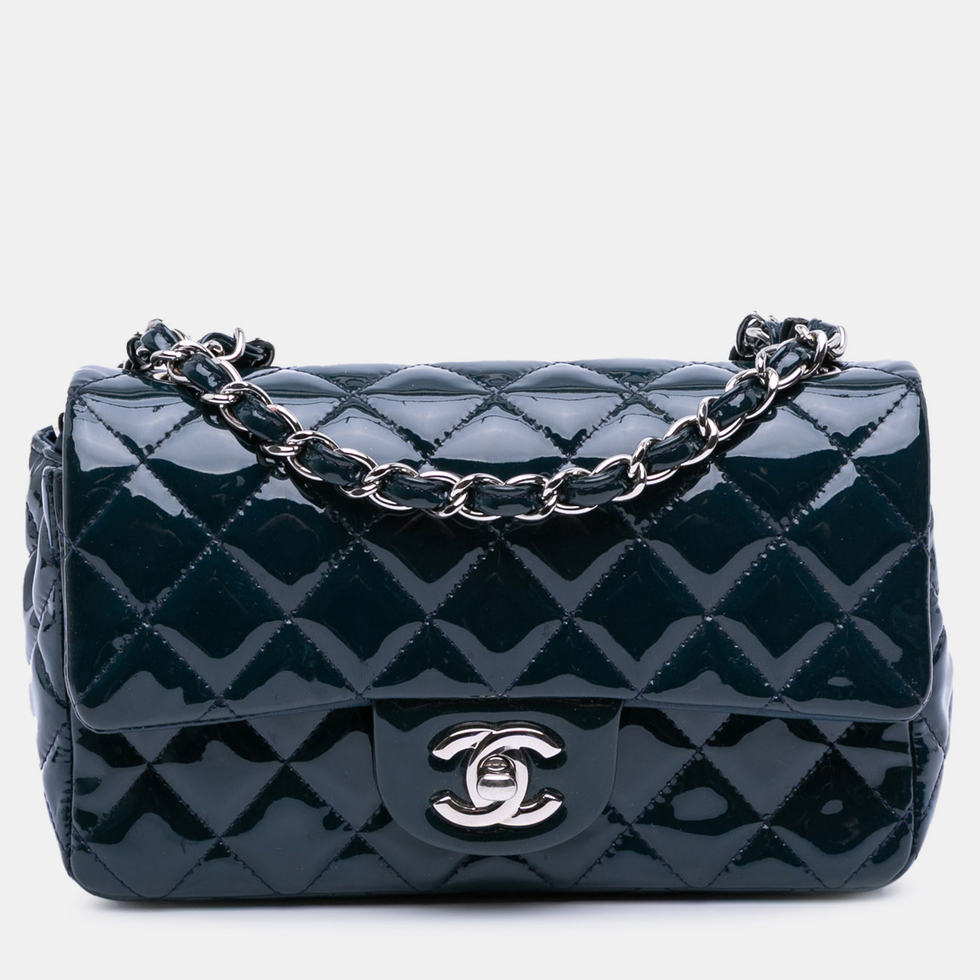 

Chanel Navy Blue Mini Rectangular Classic Patent Single Flap