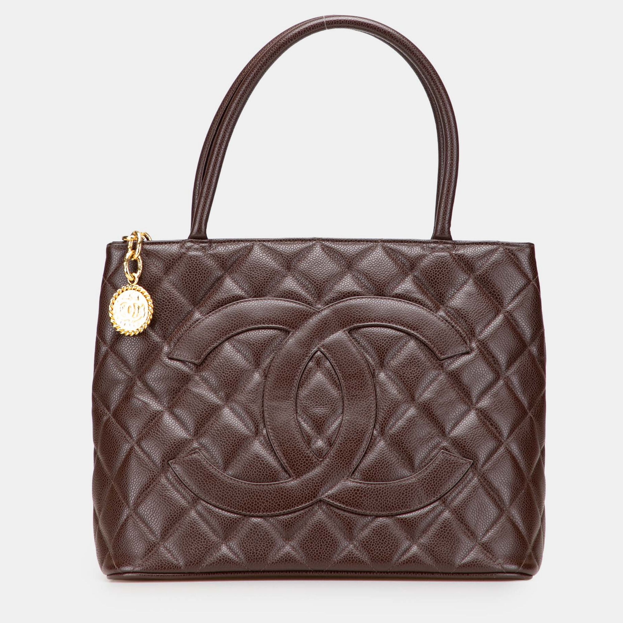 Pre-owned Chanel Brown Caviar Medallion Tote