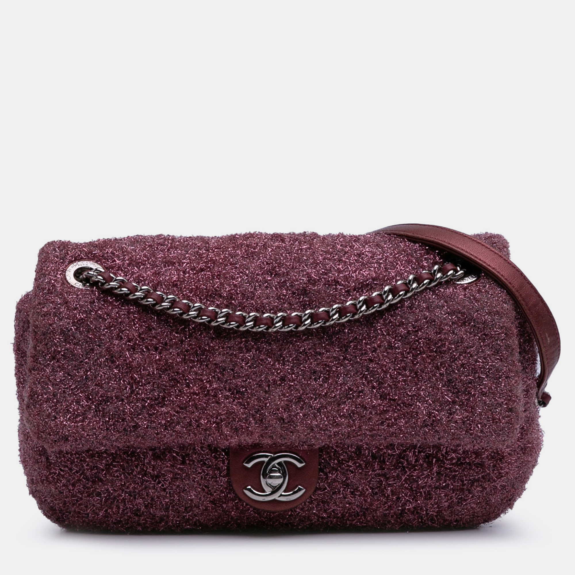 Pre-owned Chanel Pink Medium Quilted Metallic Knit Pluto Glitter Flap